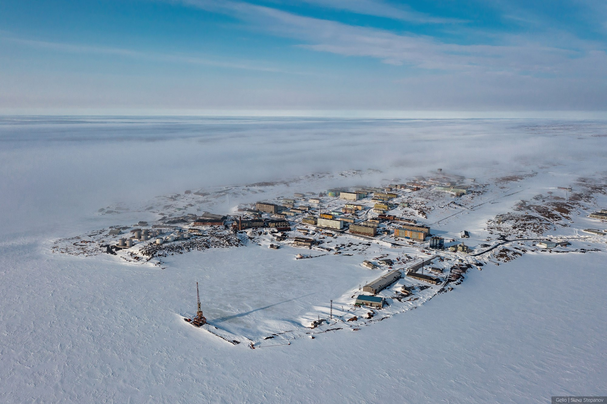 Диксон с высоты, север арктика