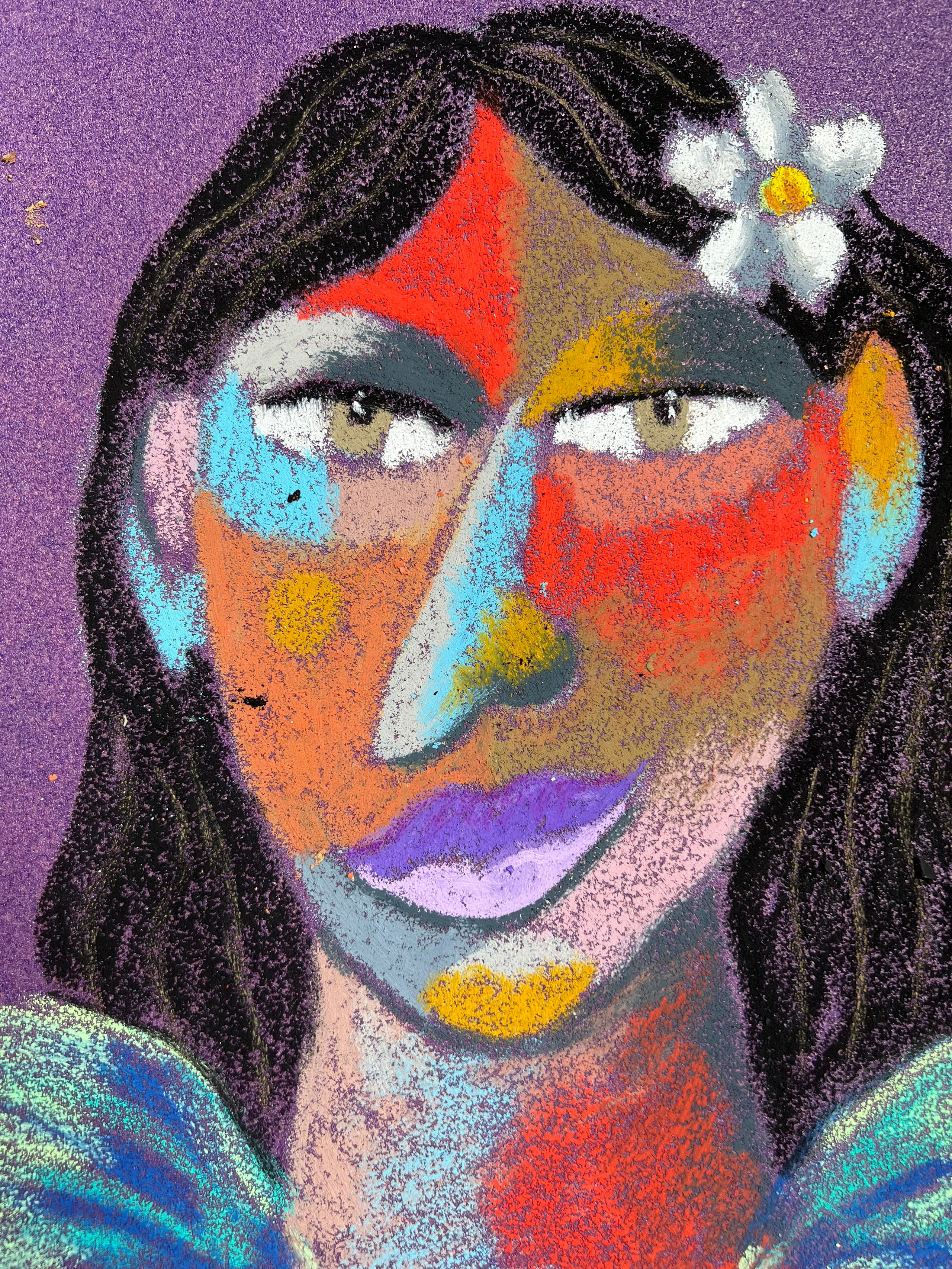 Saleswoman Medium: Oil pastel, sandpaper Size: 28 x 23 cm