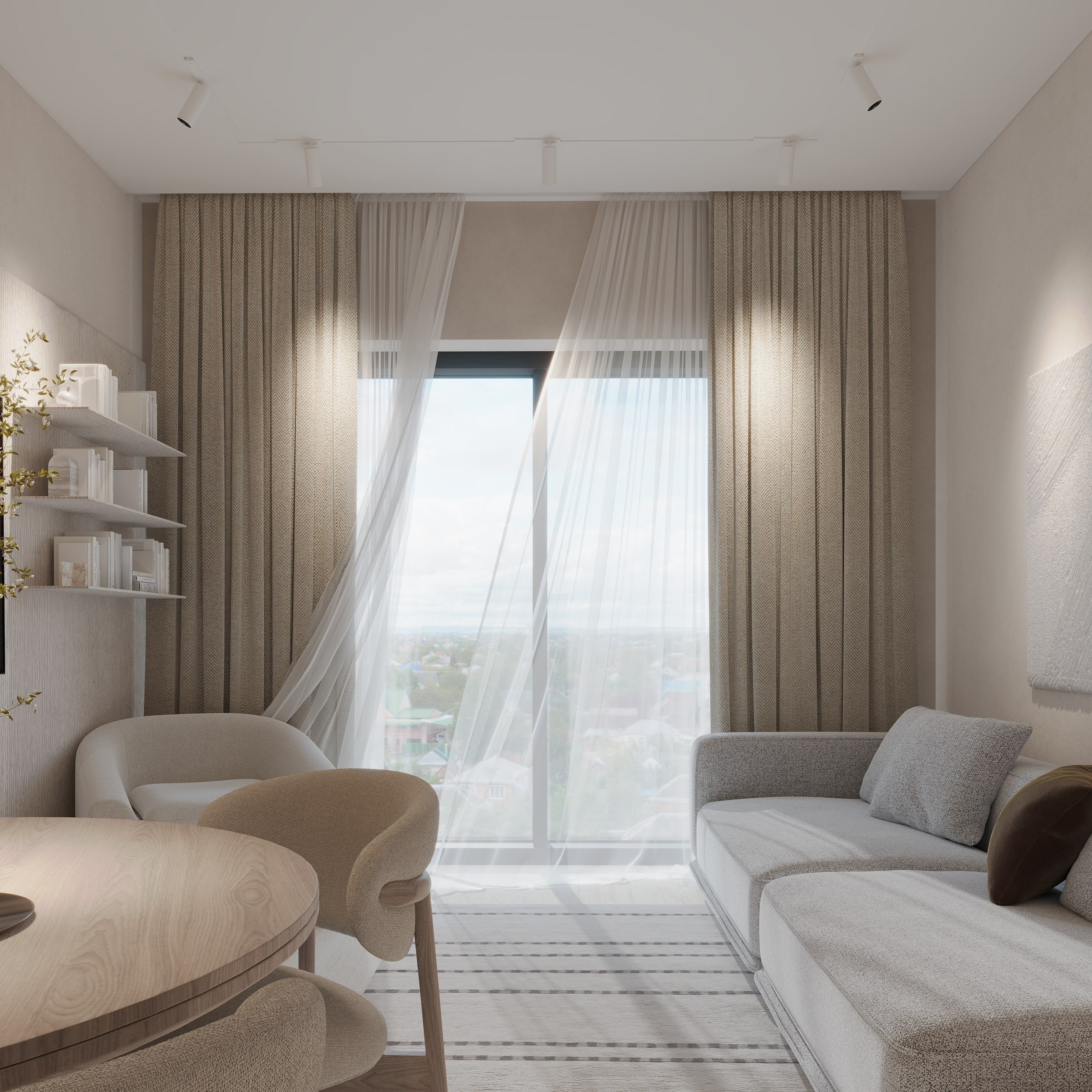 Интерьер квартиры в тёплых тонах — 3D визуализация от Baxx Pro для дизайнера Дианы Кова. 3Д Визуализация Интерьера и Архитектуры