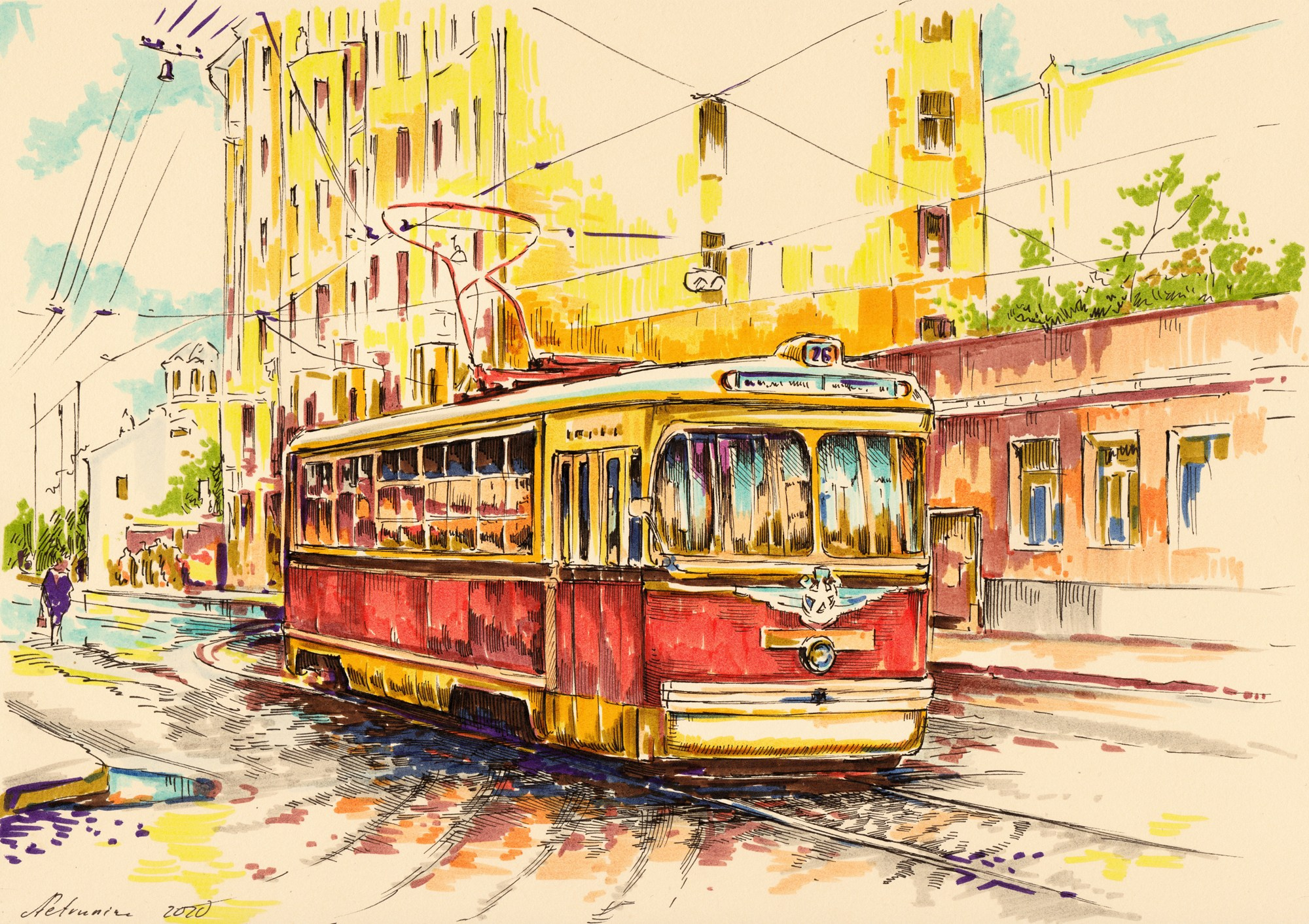 Трамваи. Художник Александр Петрунин