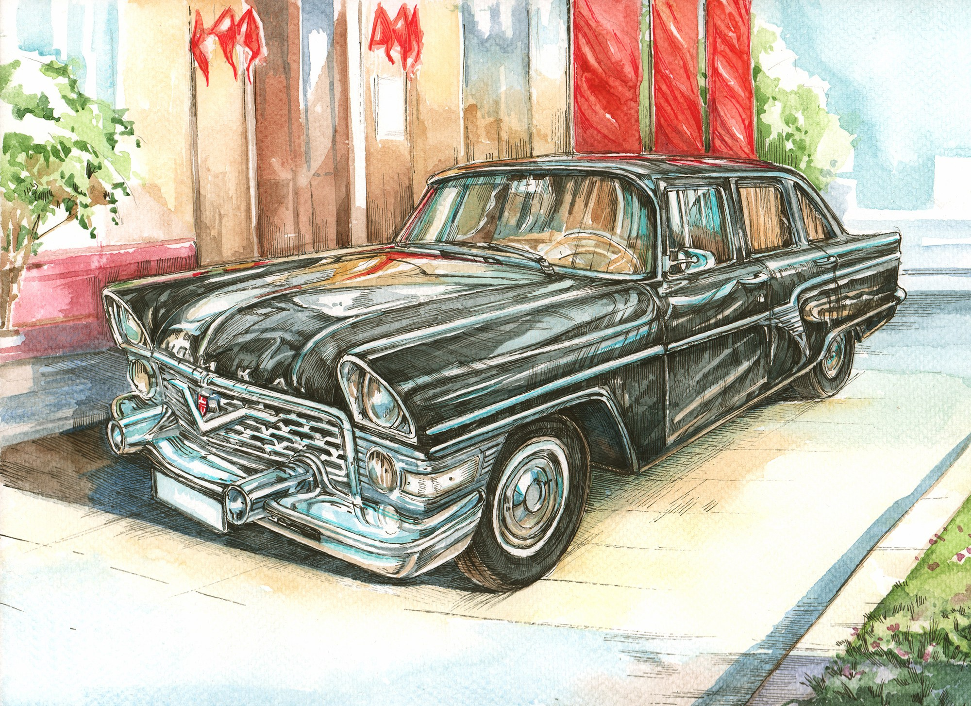 Легковые и грузовые автомашины СССР. Художник Александр Петрунин