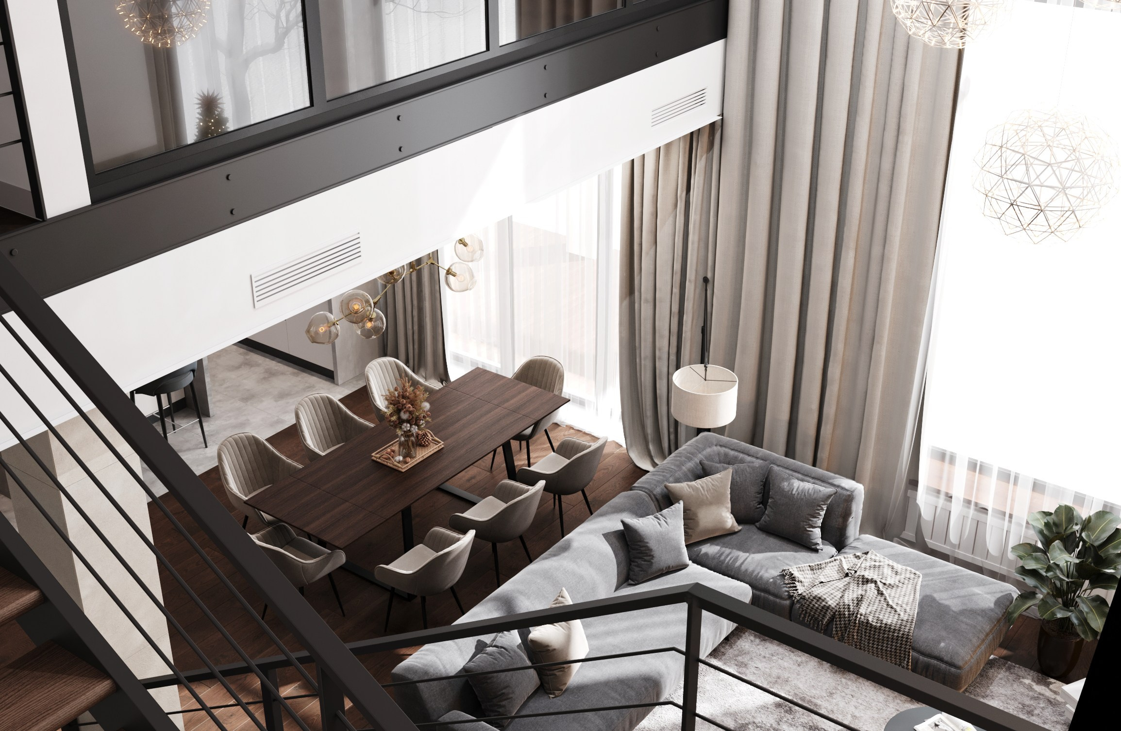 Кухня-гостиная и спальня 98 m². Заказать 3d визуализацию интерьеров — Дарья Веденёва