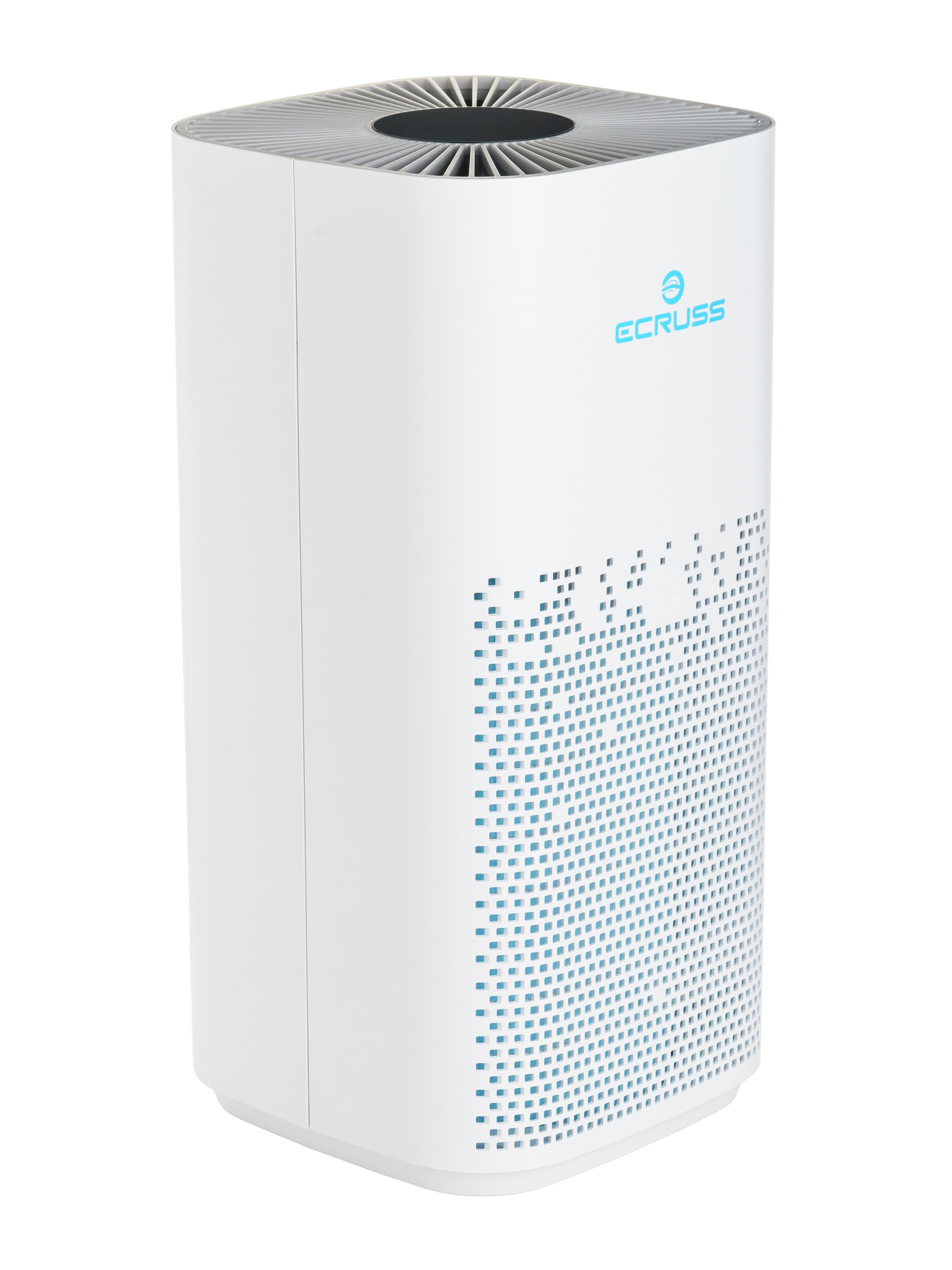 Очиститель воздуха Экрусс с видимым фильтром — боковой ракурс, подчёркивает прозрачность технологии