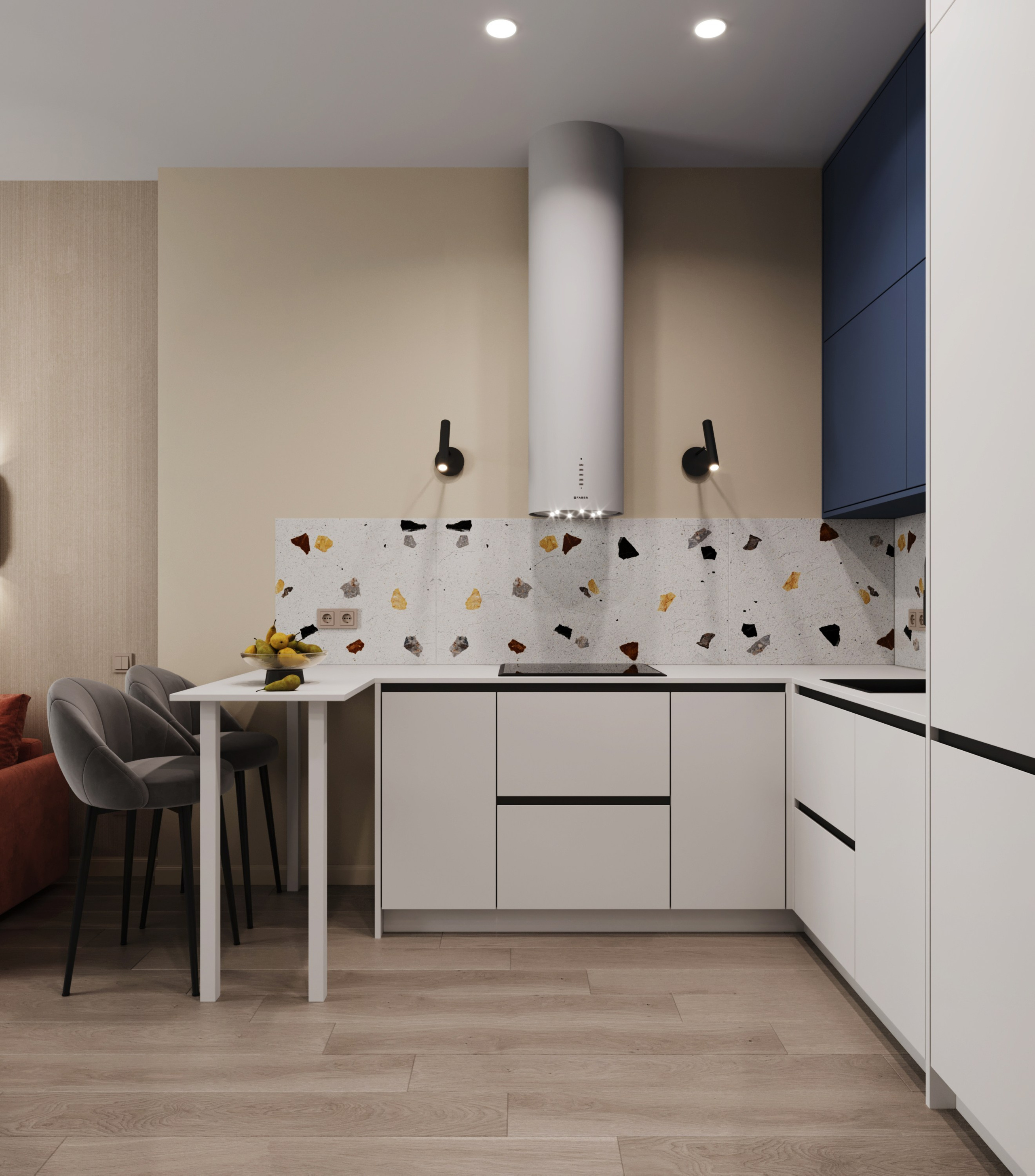 Кухня в арендуемой квартире ЖК Наследие дизайнер Ксения Новикова ksudsgn Санкт-Петербург современное зонирование натуральные материалы