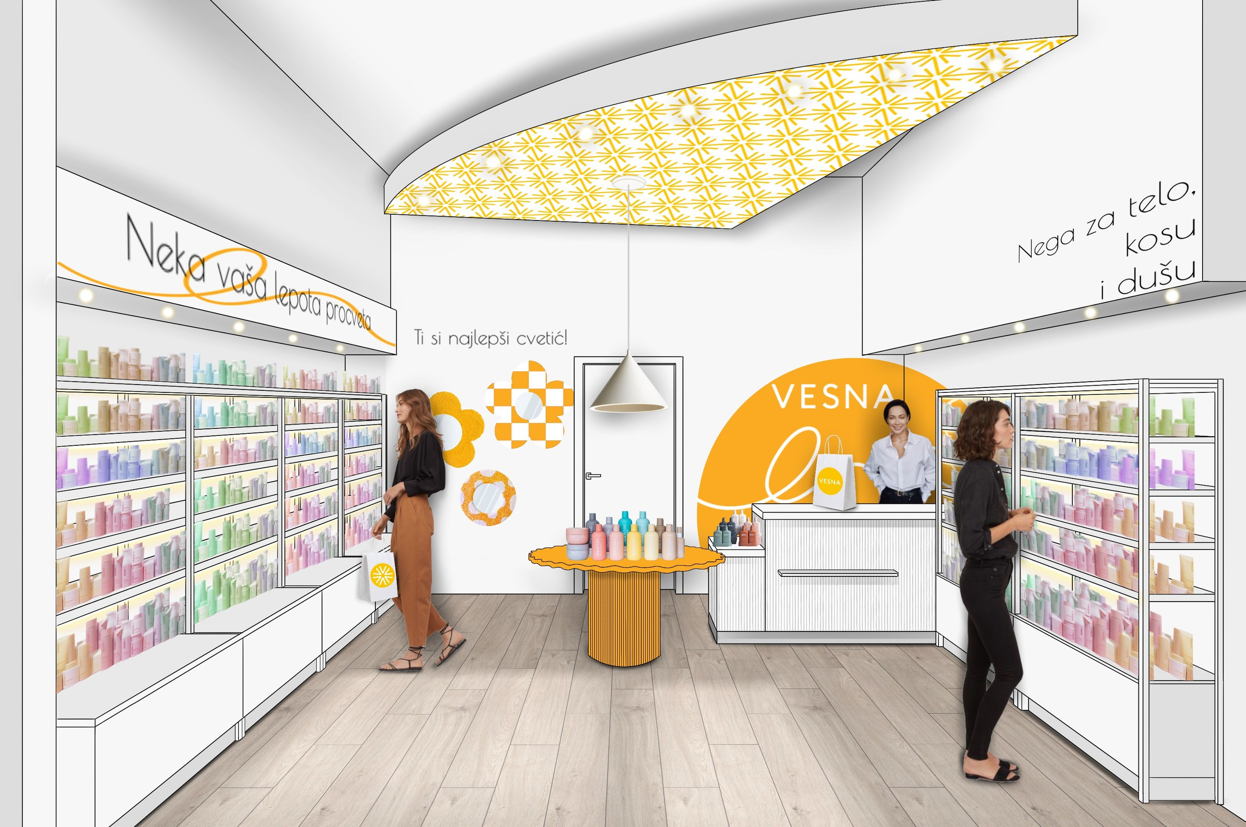 Яркий дизайн для магазина косметики в центре Белграда. Дизайн интерьеров по всему миру