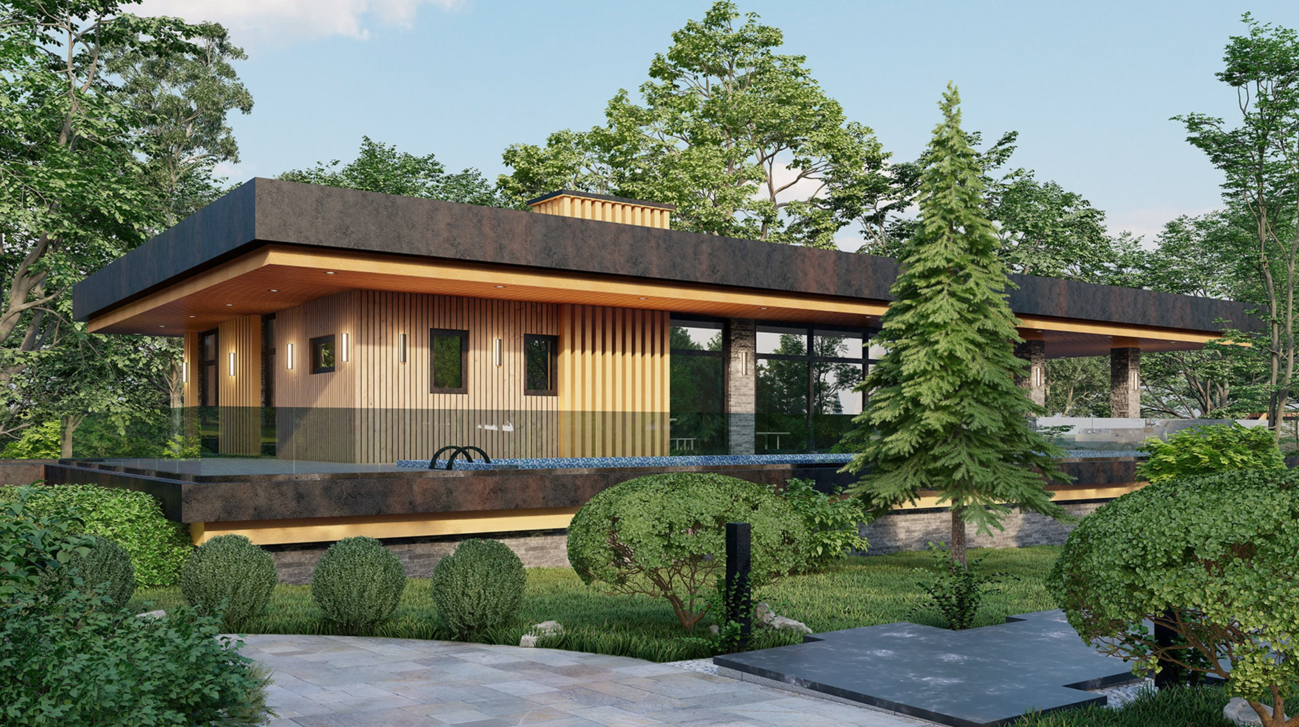 Банный комплекс с гаражом и бассейном в Твери. Архитектор Касаткин и Партнёры