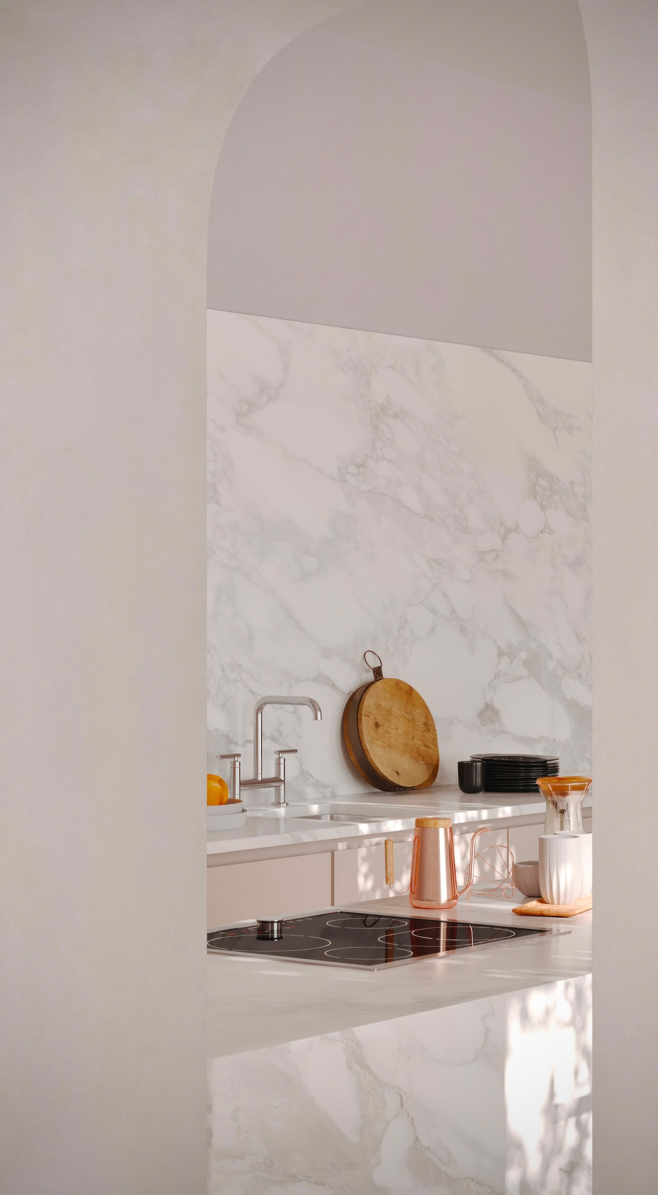 визуализация кухни в минималистичном современном эко стиле