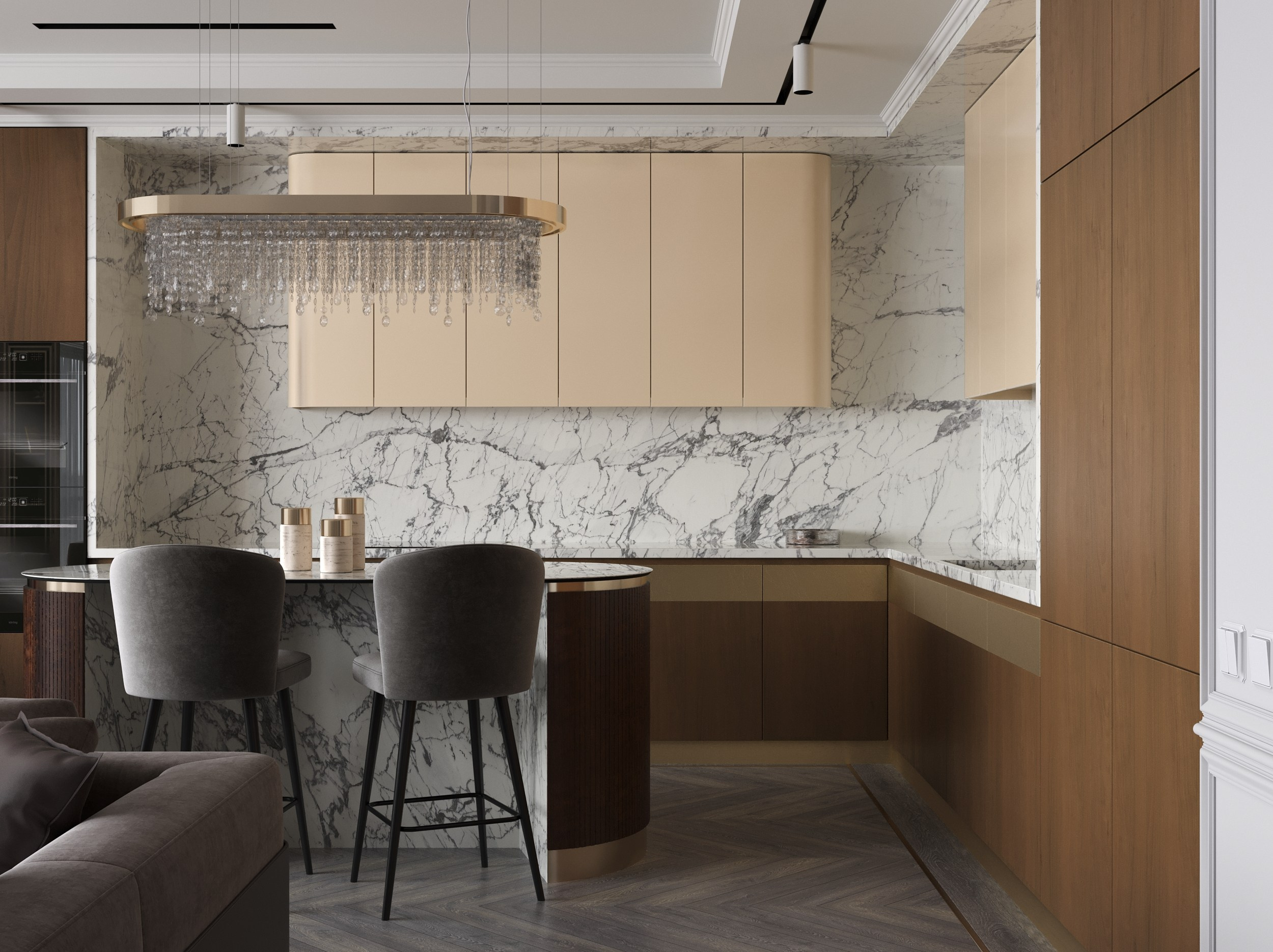 Гостиная — столовая. 3D визуализация