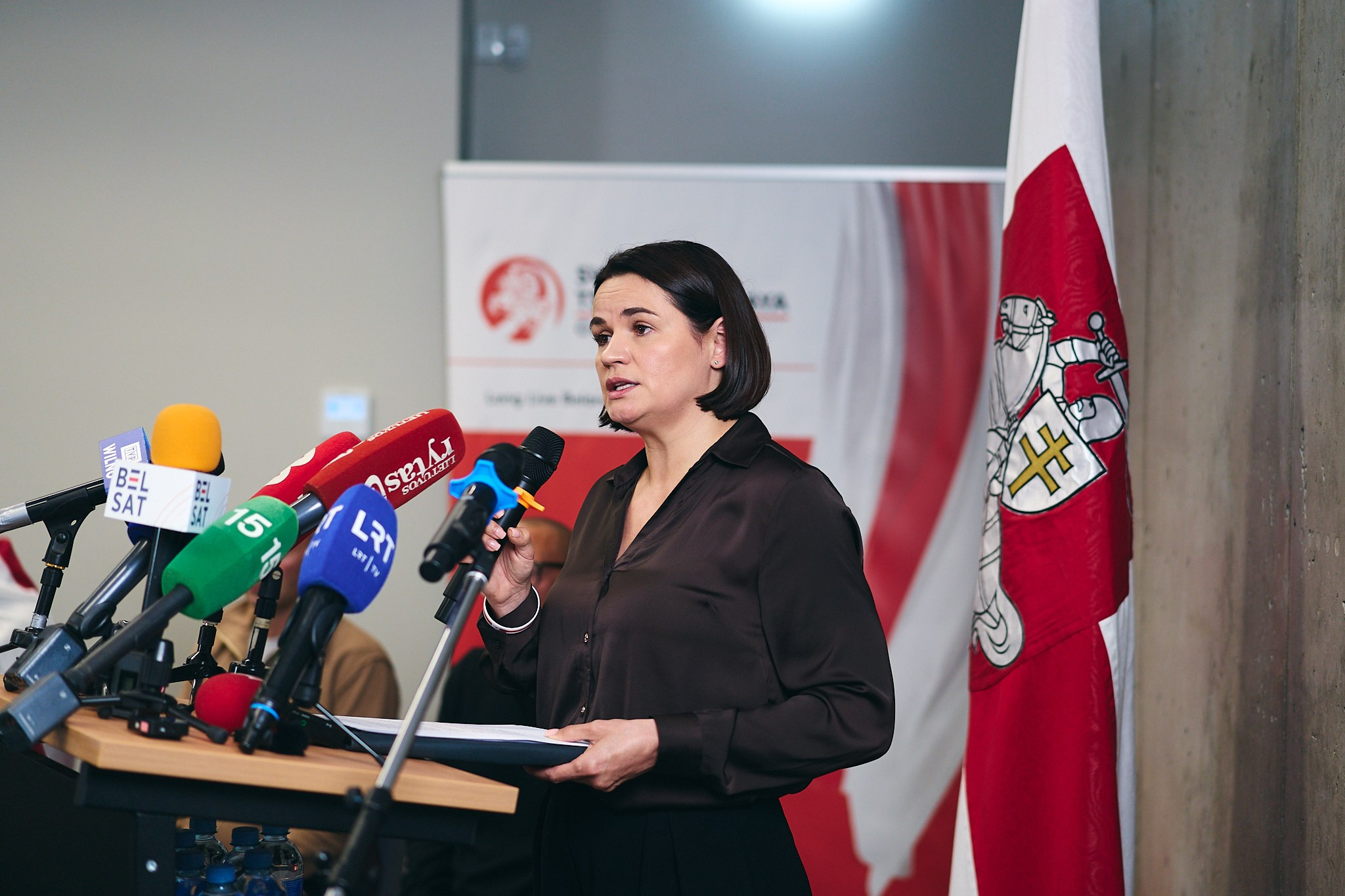 Press conference with Sviatlana Tsikhanouskaya and released political prisoners. Photographer in Vilnius