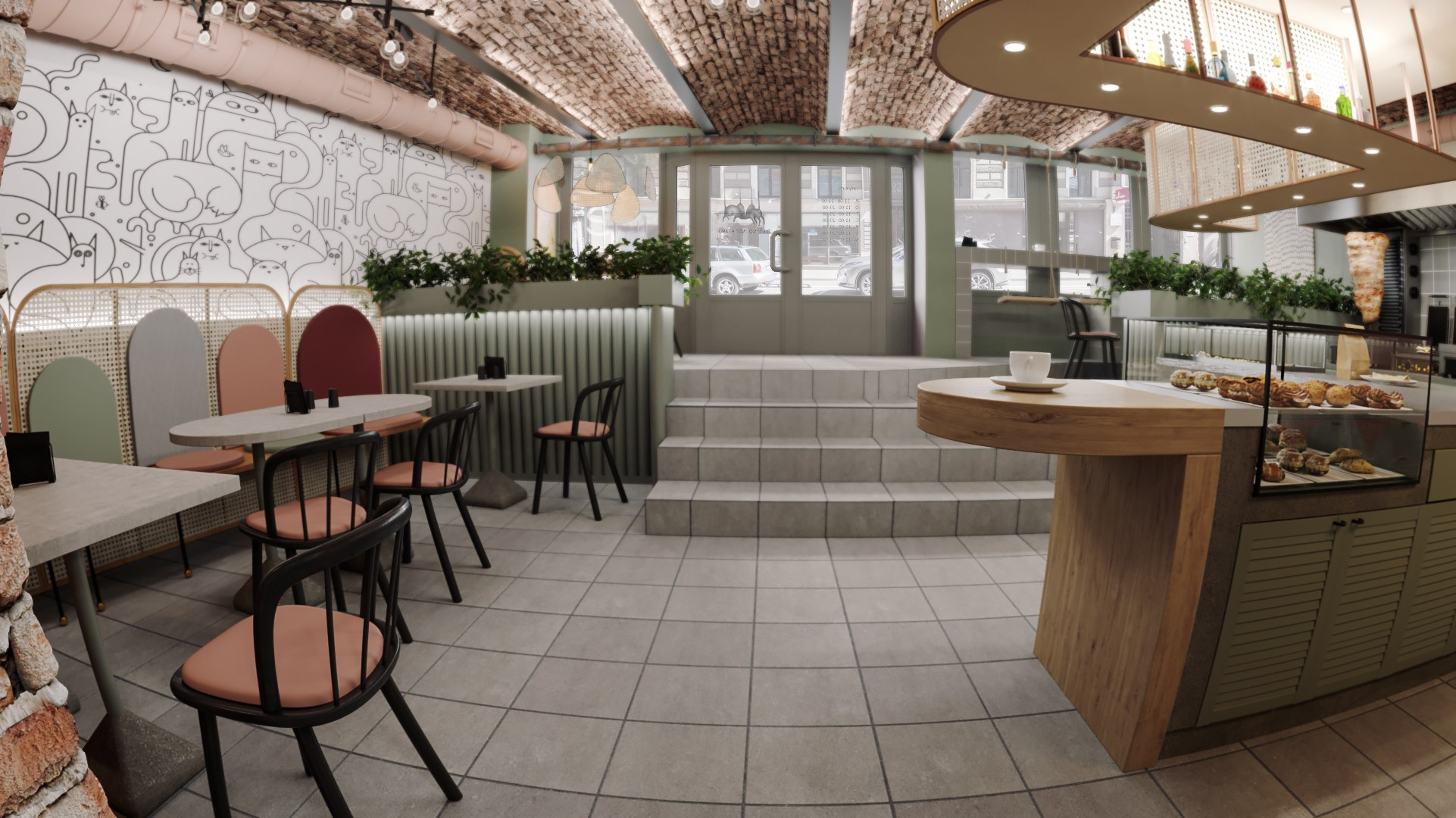 Lazy Cats Кебаб кафе. Дизайн Марина Павлюченкова. 3D визуализатор интерьеров Ксения Жарко