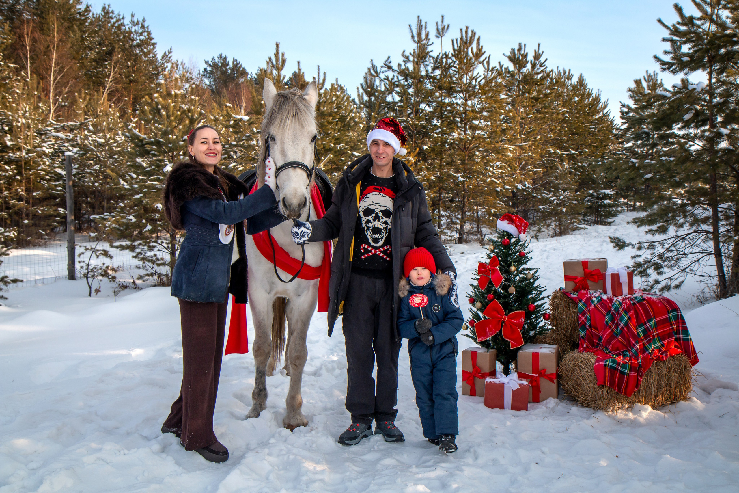 Анастасия с семьей. Участники «Новогоднего фотопроект с лошадью». Фотограф в Шелехове, лучшие выпускные альбомы в Шелехове