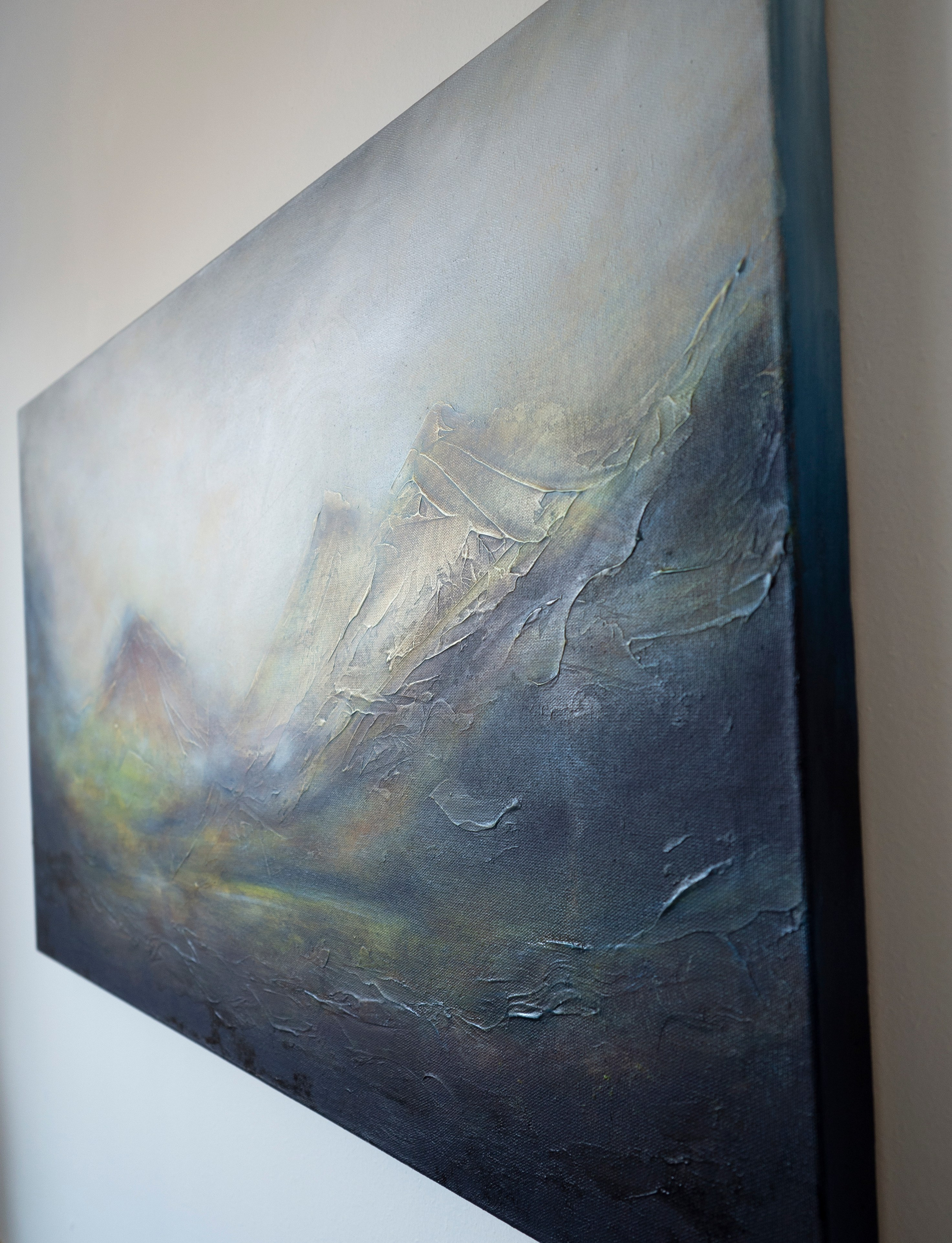 Oil painting depicting the Scottish highlands with misty foreground. Pavel Korshun — Contemporary painter. Original abstract painting