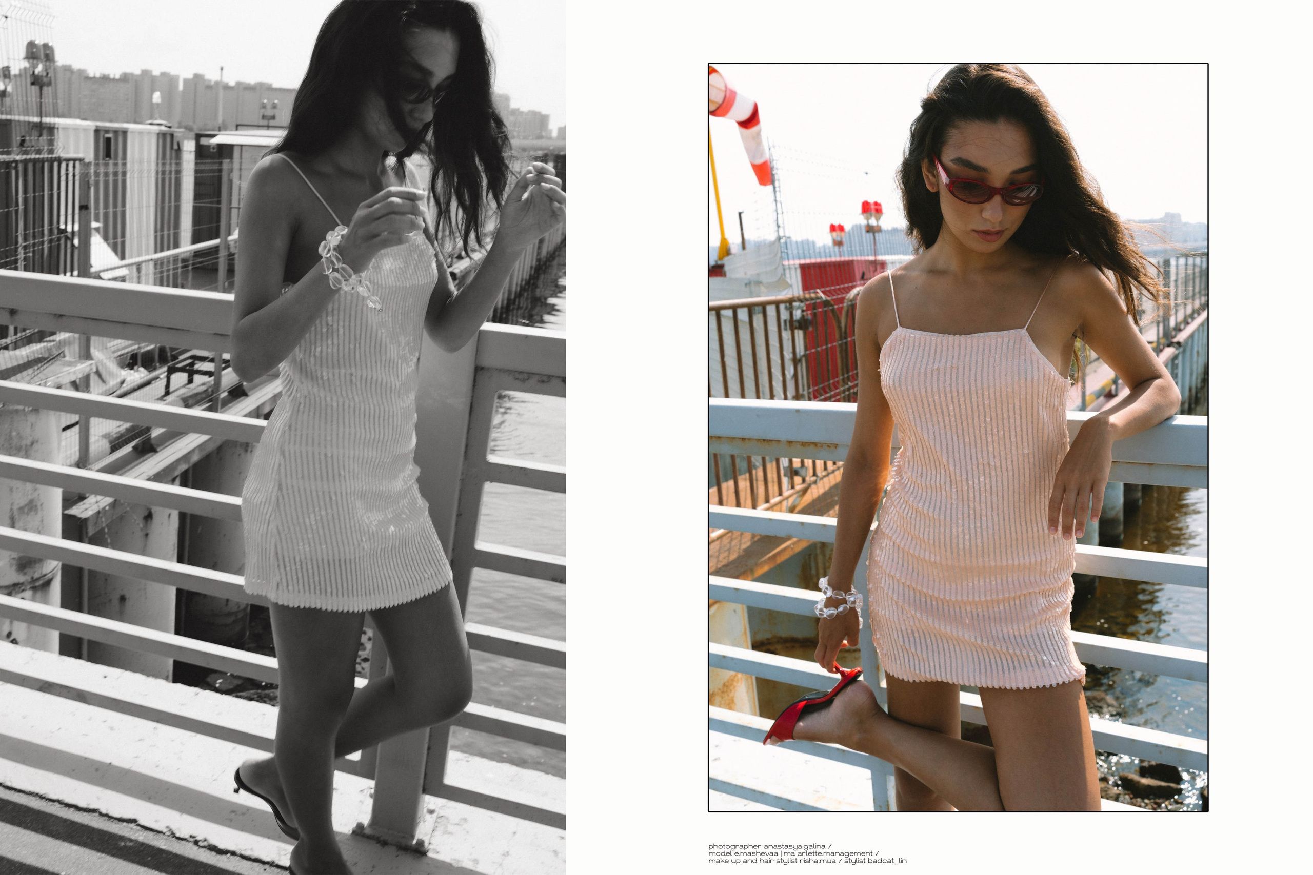 Коллаж из двух фотографий с фотосессии Анастасии Галиной на Финском заливе