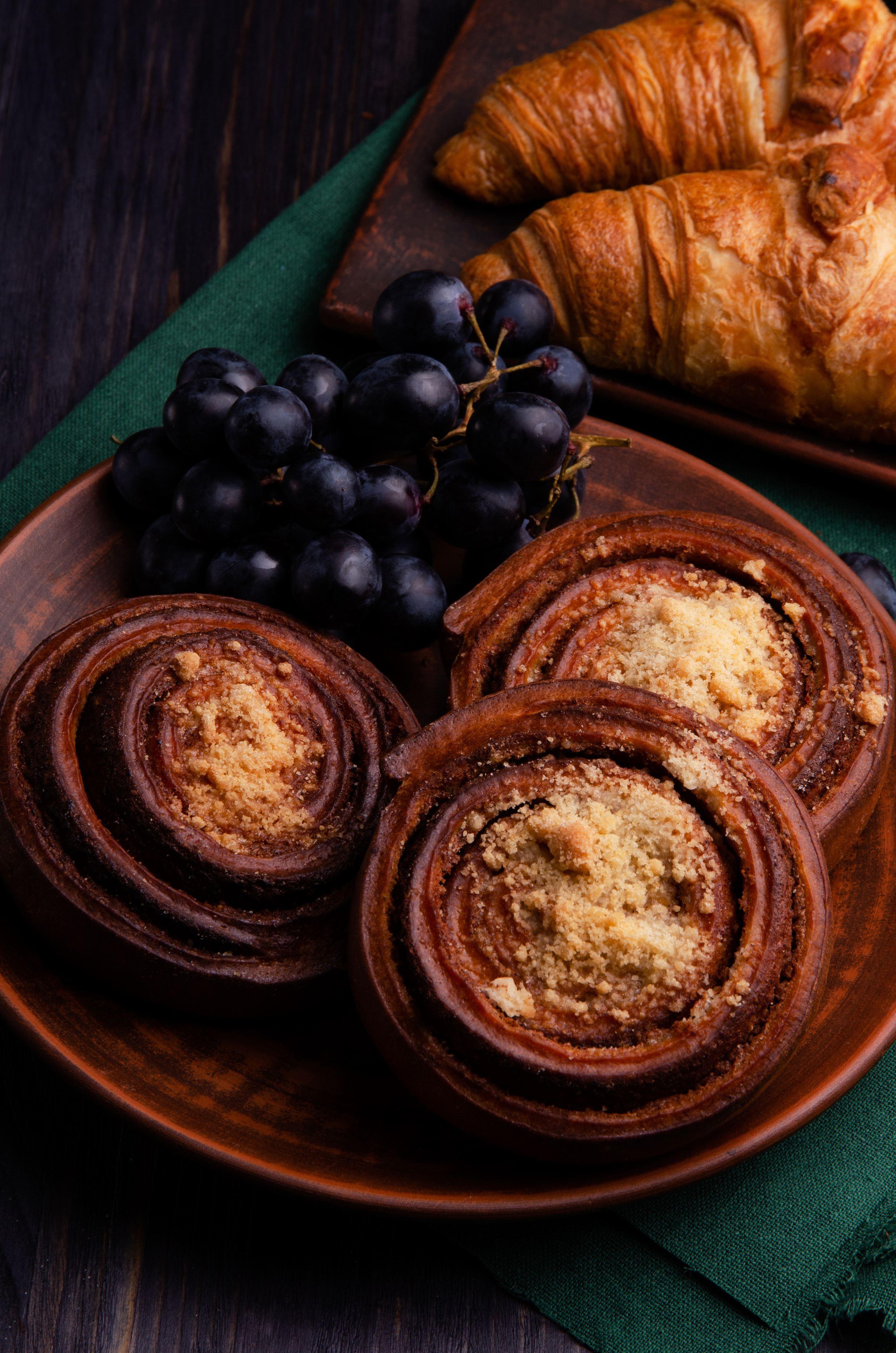 фуд-съемка, еда, булки, ваниль, виноград