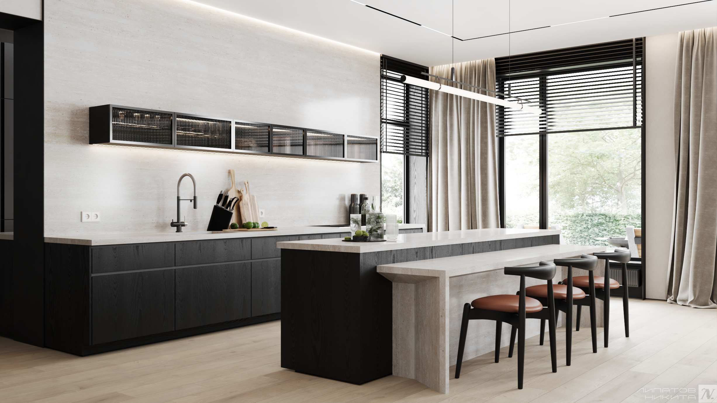 Проект коттеджа в стиле теплый минимализм. Дизайнер интерьера Липатов Никита. Москва