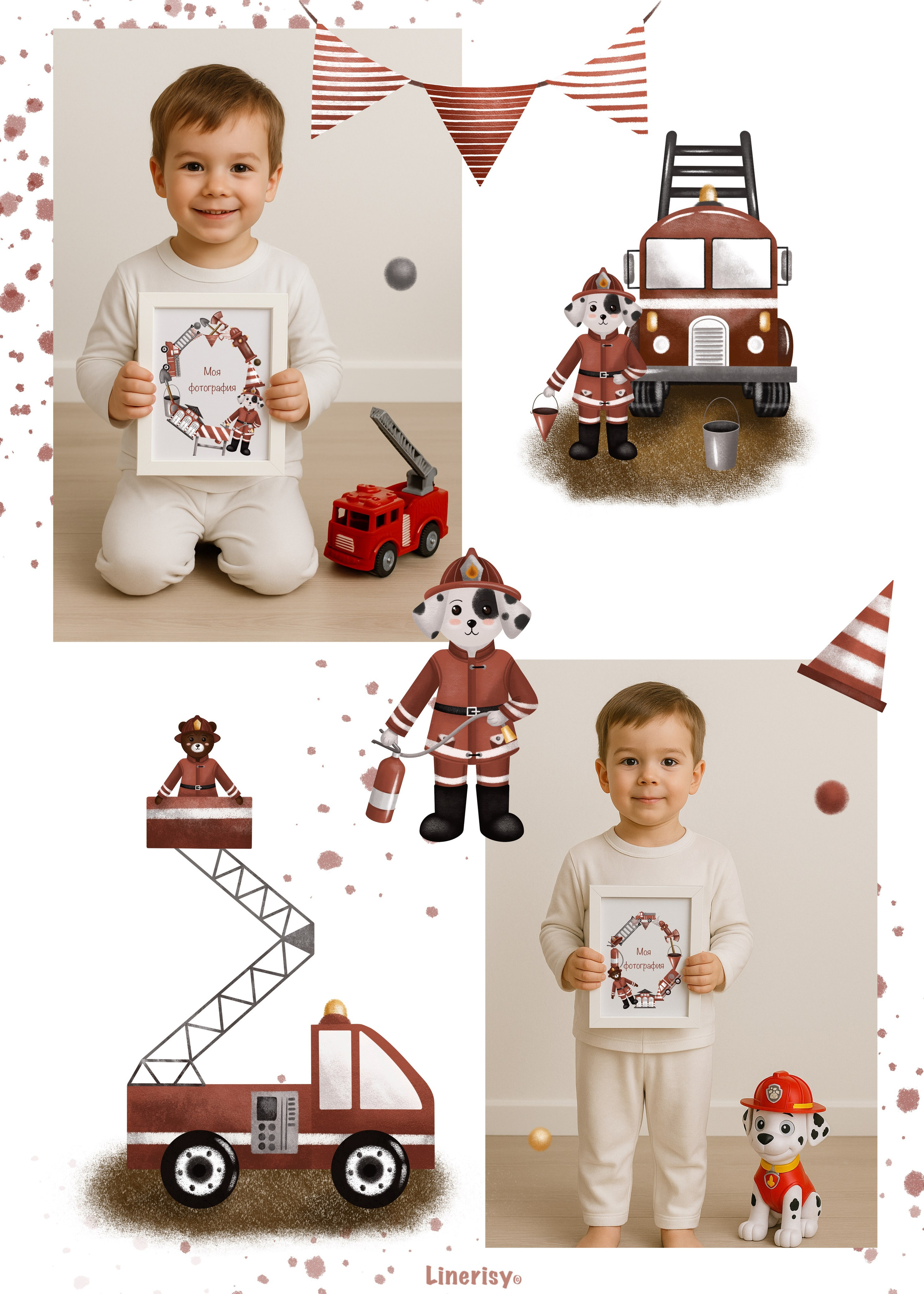 Набор иллюстрация и постеров «Пожарная станция». Художник-иллюстратор Евгения Бекренёва