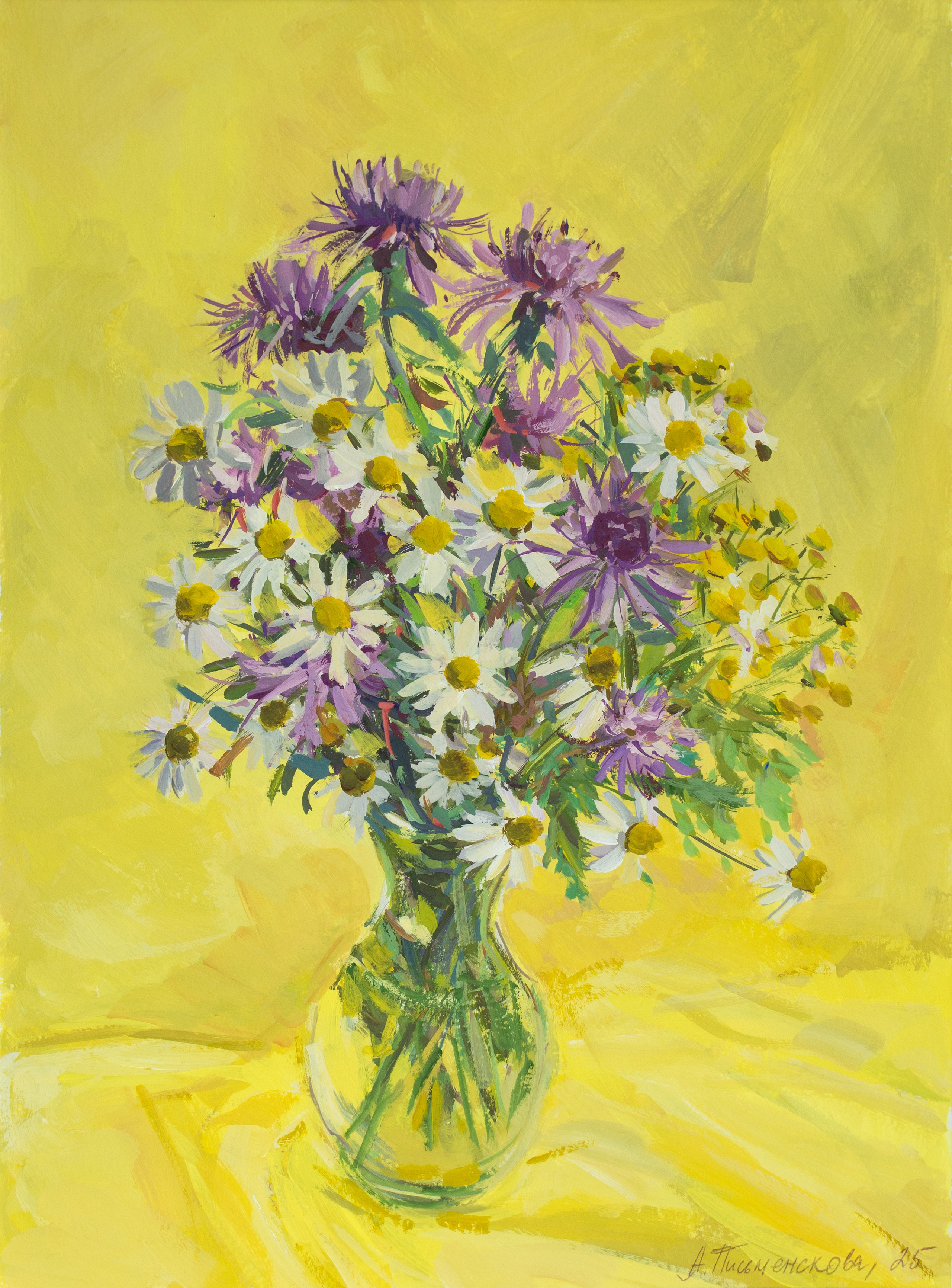 "Букет ромашек и васильков" бумага, гуашь 42х30см, 2025