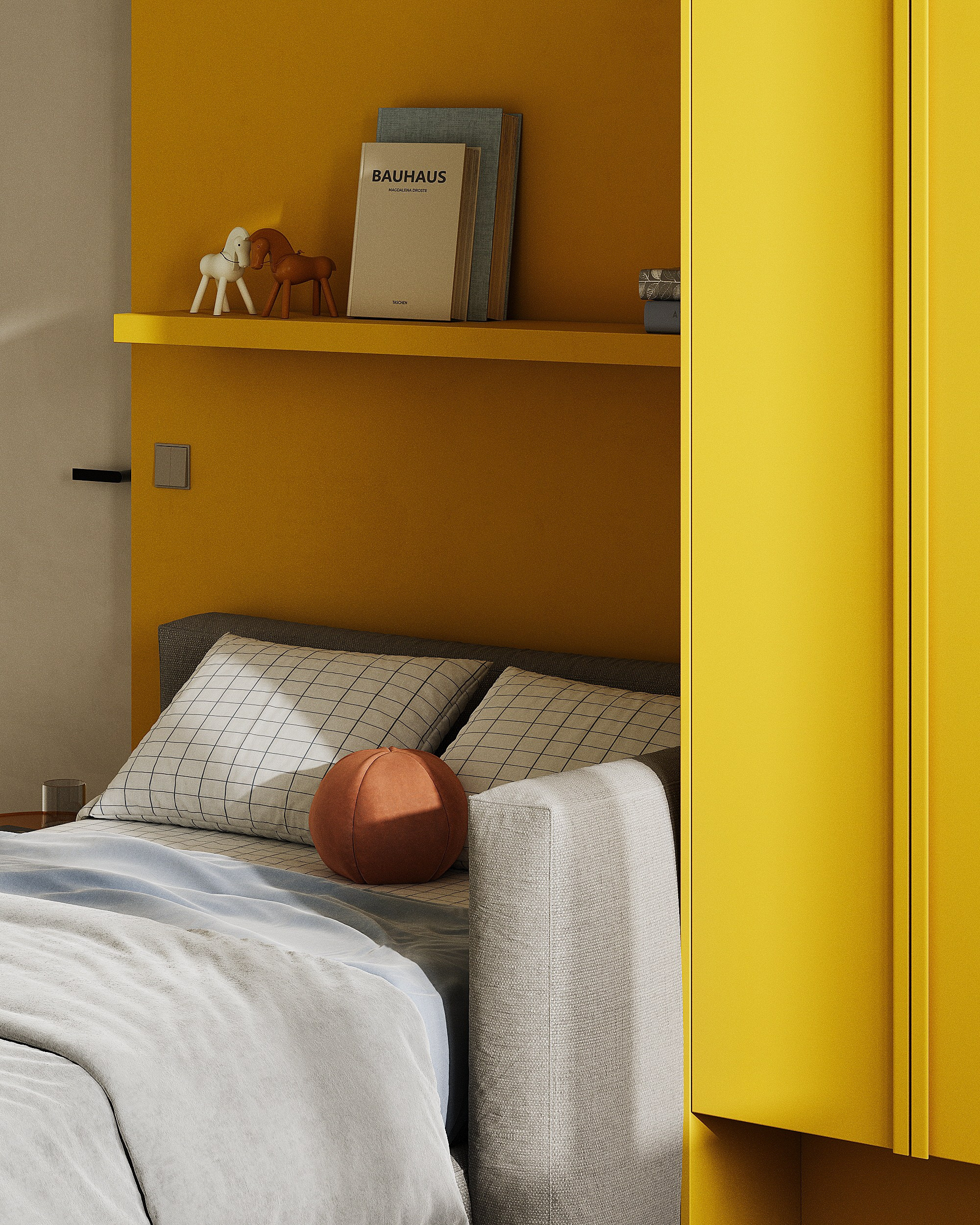 Детская. Яркая детская. Комната подростка. Минмализм. Светлый интерьтер. Яркий цвет. Минималистичная спальня. Дизайн интерьера. современный стиль, минимализм, функционализм, скандинавский стиль, interior design, minimalism