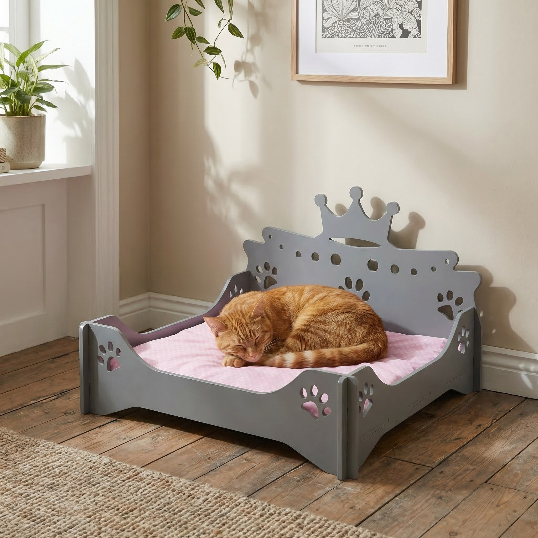 Лежанка для кошек и собак «Королевская» Серая. Murstyle