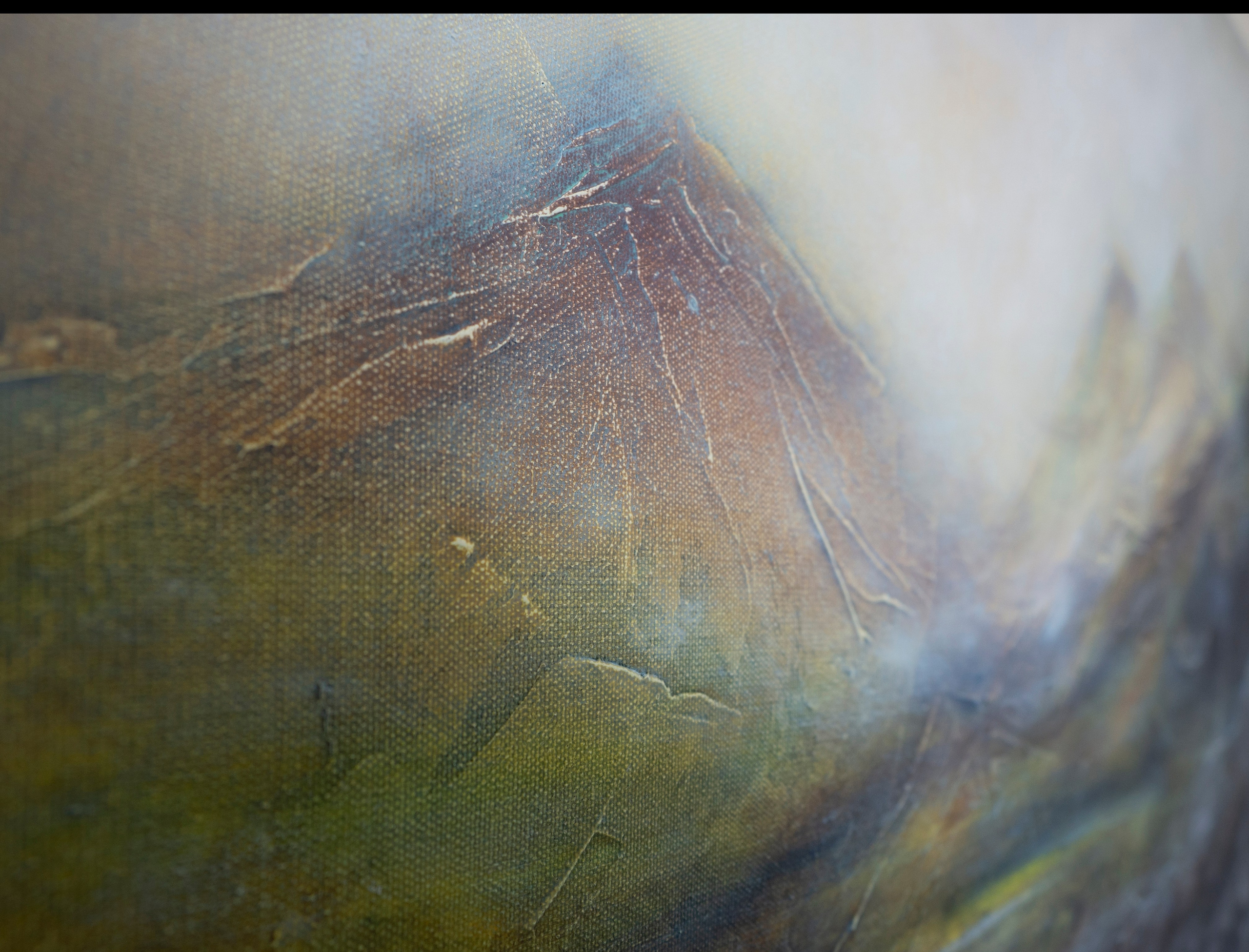 Oil painting depicting the Scottish highlands with misty foreground. Pavel Korshun — Contemporary painter. Original abstract painting