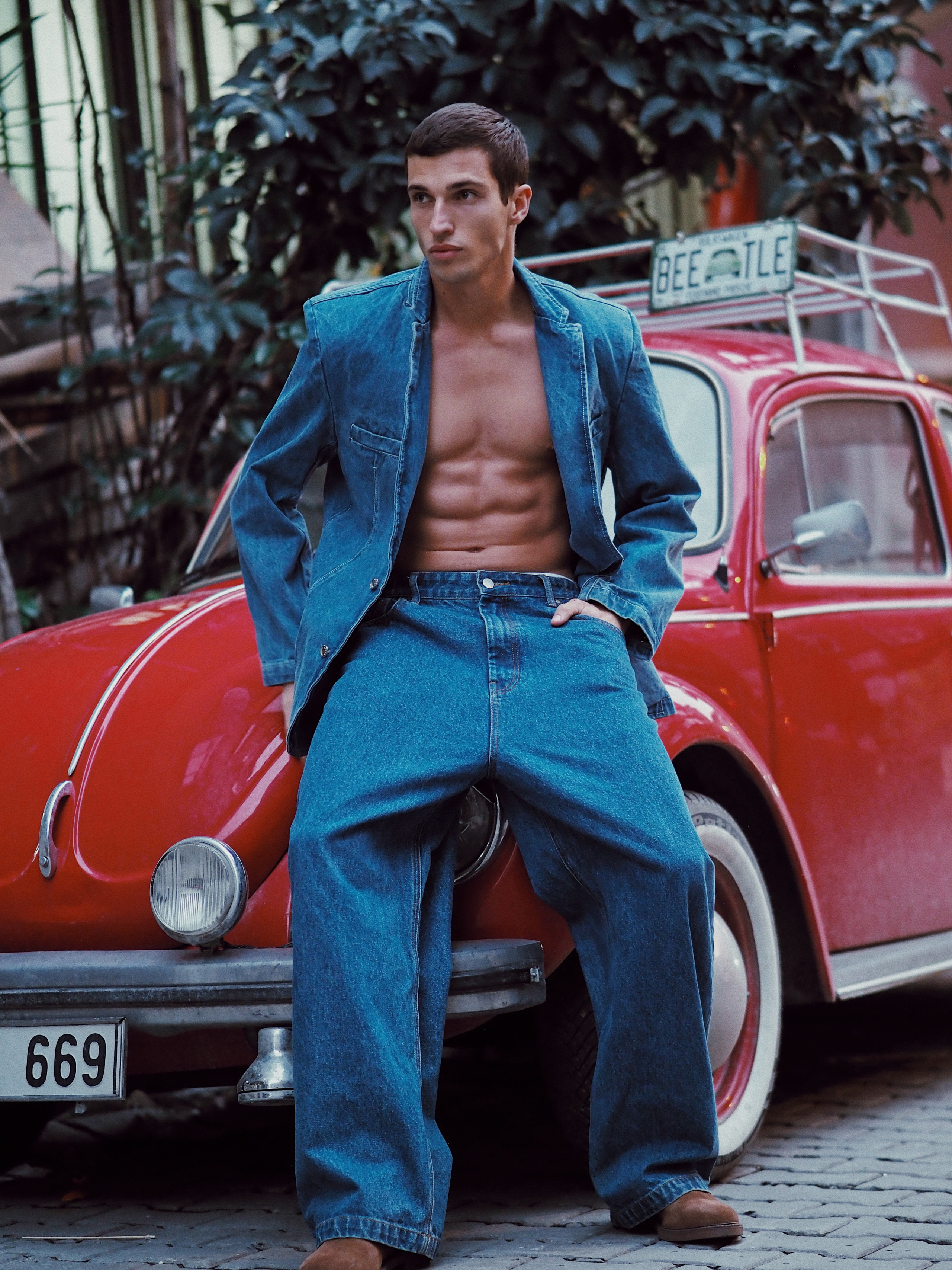 Men's fashion photoshoot in Istanbul with a classic vintage car.