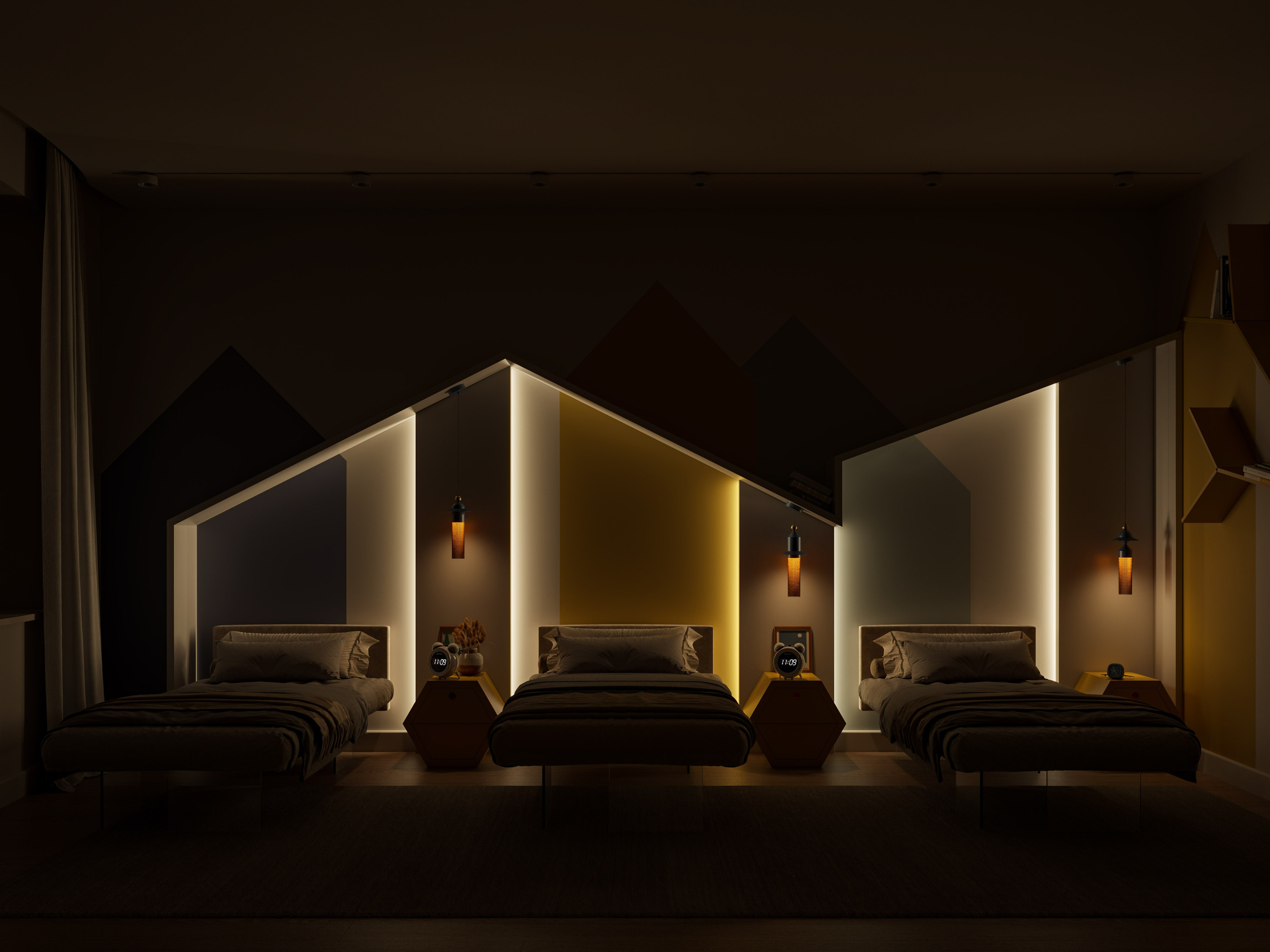 Визуализация детской ночью с встроенной подсветкой 