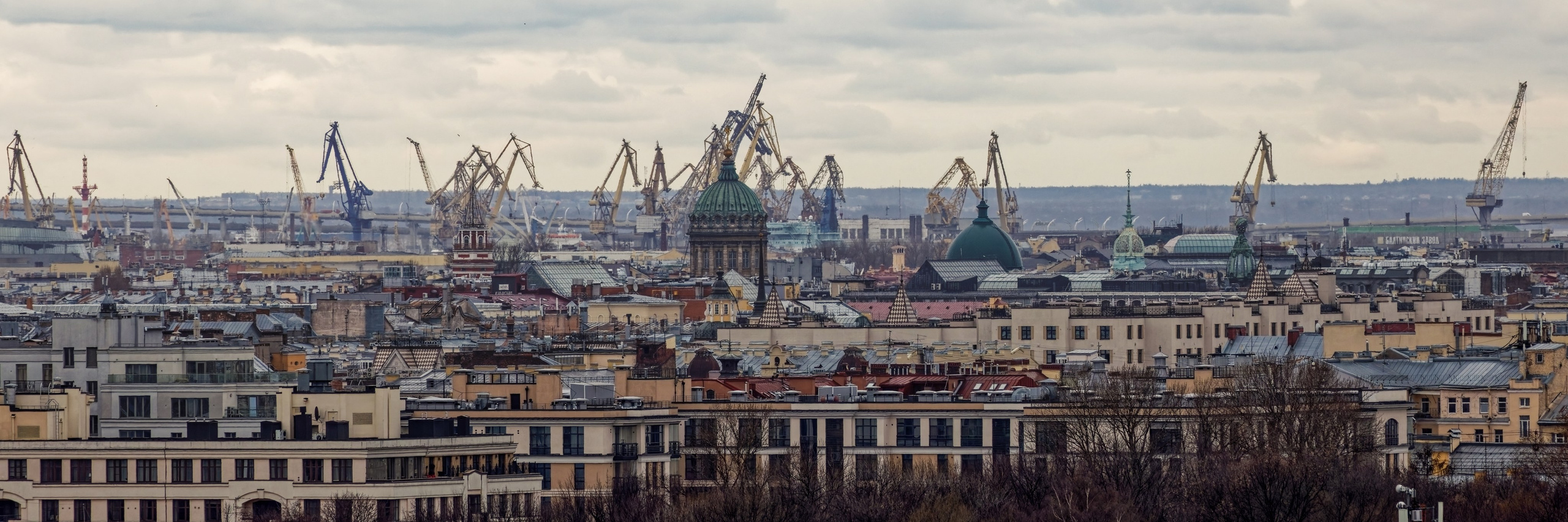 Вид на Казанский собор и центр города со смотровой площадки Смольного собора. Санкт-Петербург