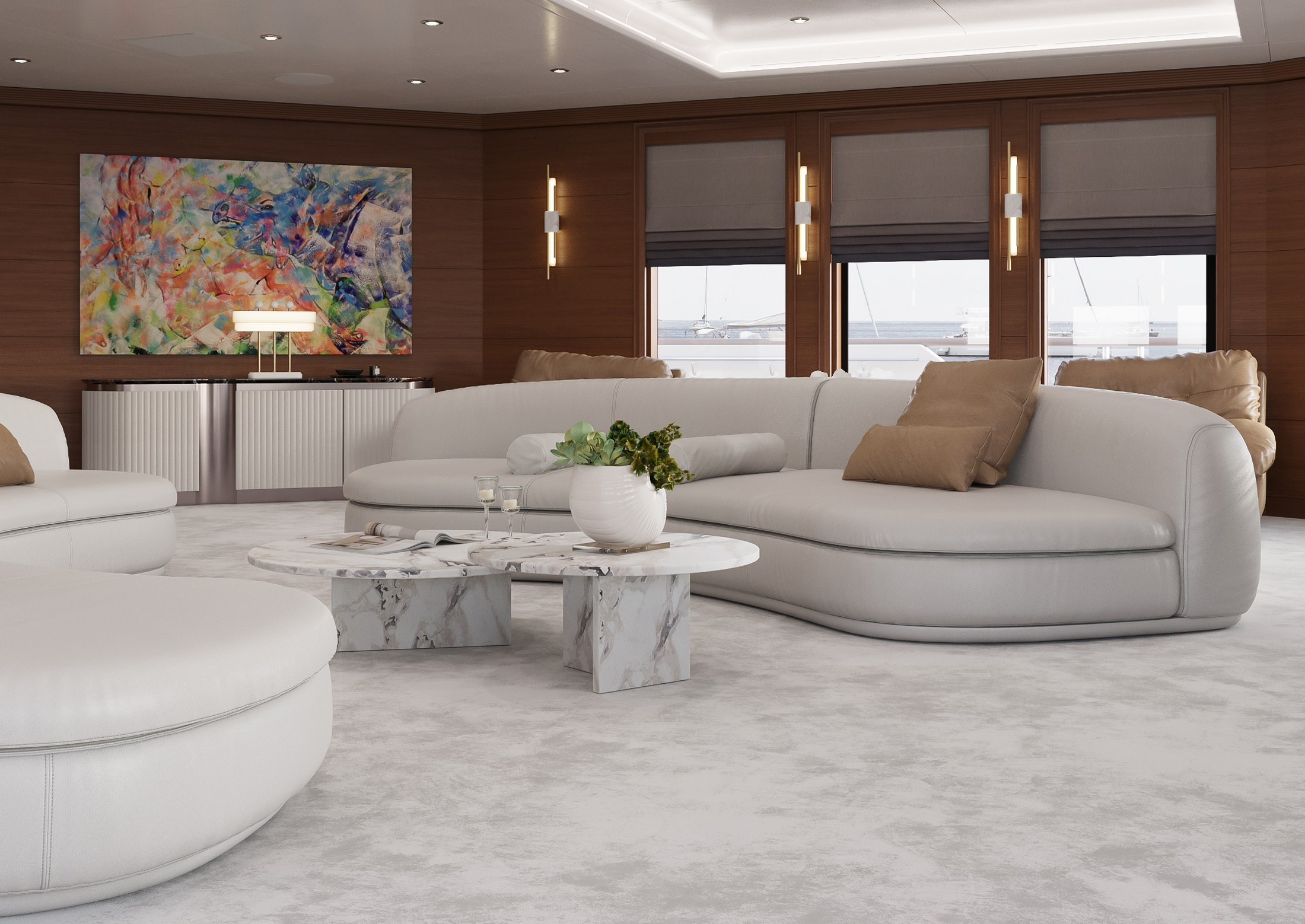 3 варианта гостиной на яхте. Дизайн Марина Павлюченкова. 3D визуализатор интерьеров Ксения Жарко