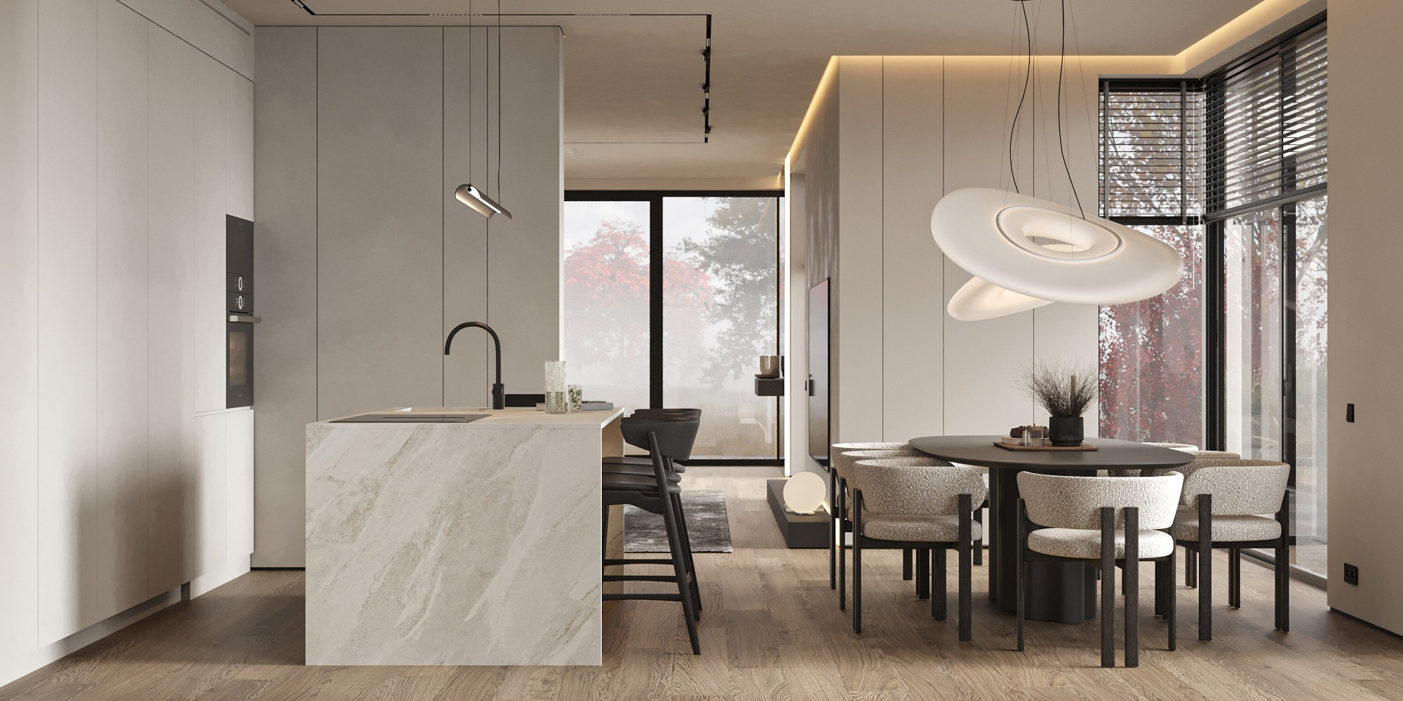 Кухня-гостиная ЖК «Паруса мечты». 3D визуализация интерьера Надежда Соколова