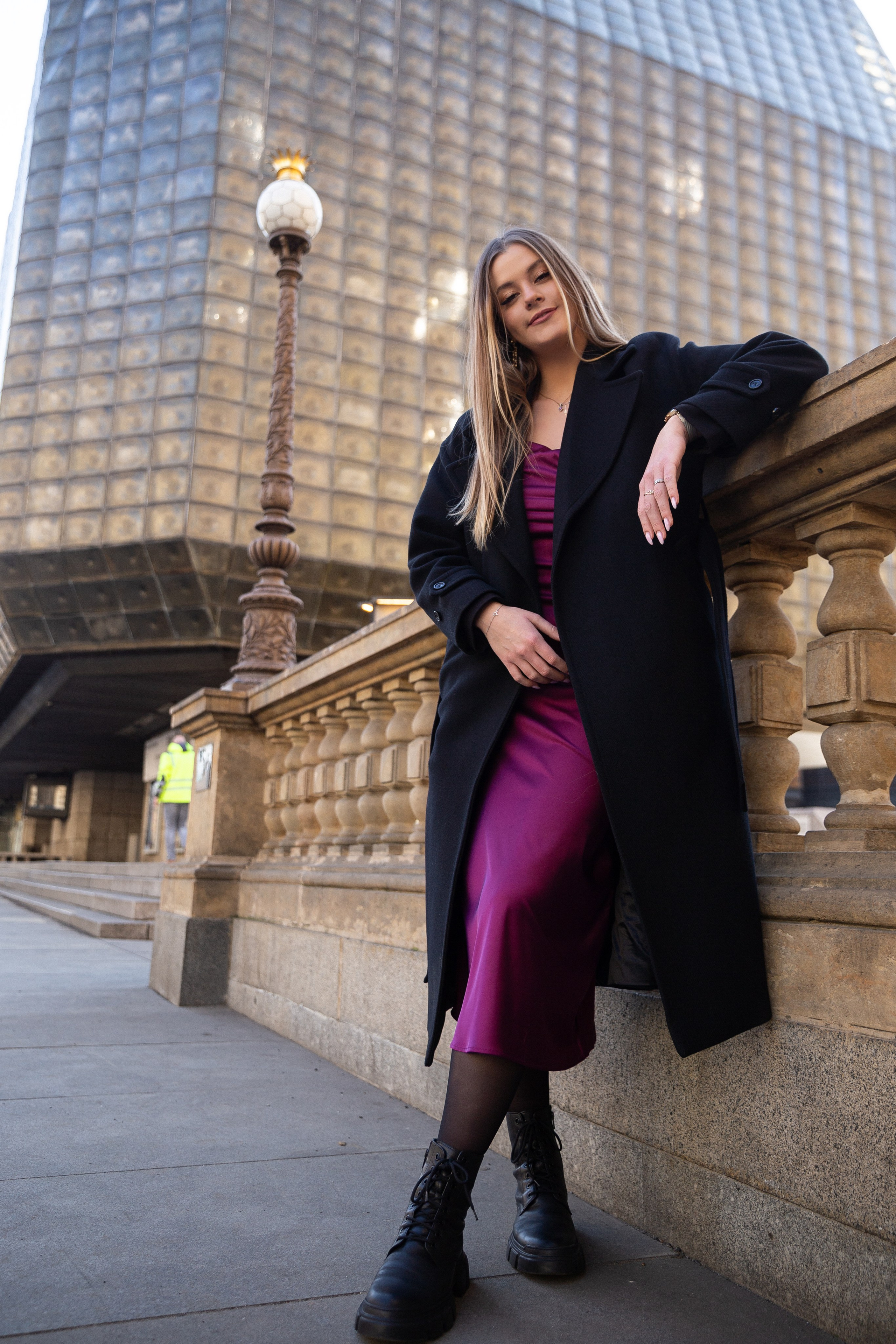 Woman in velvet dress in Prague