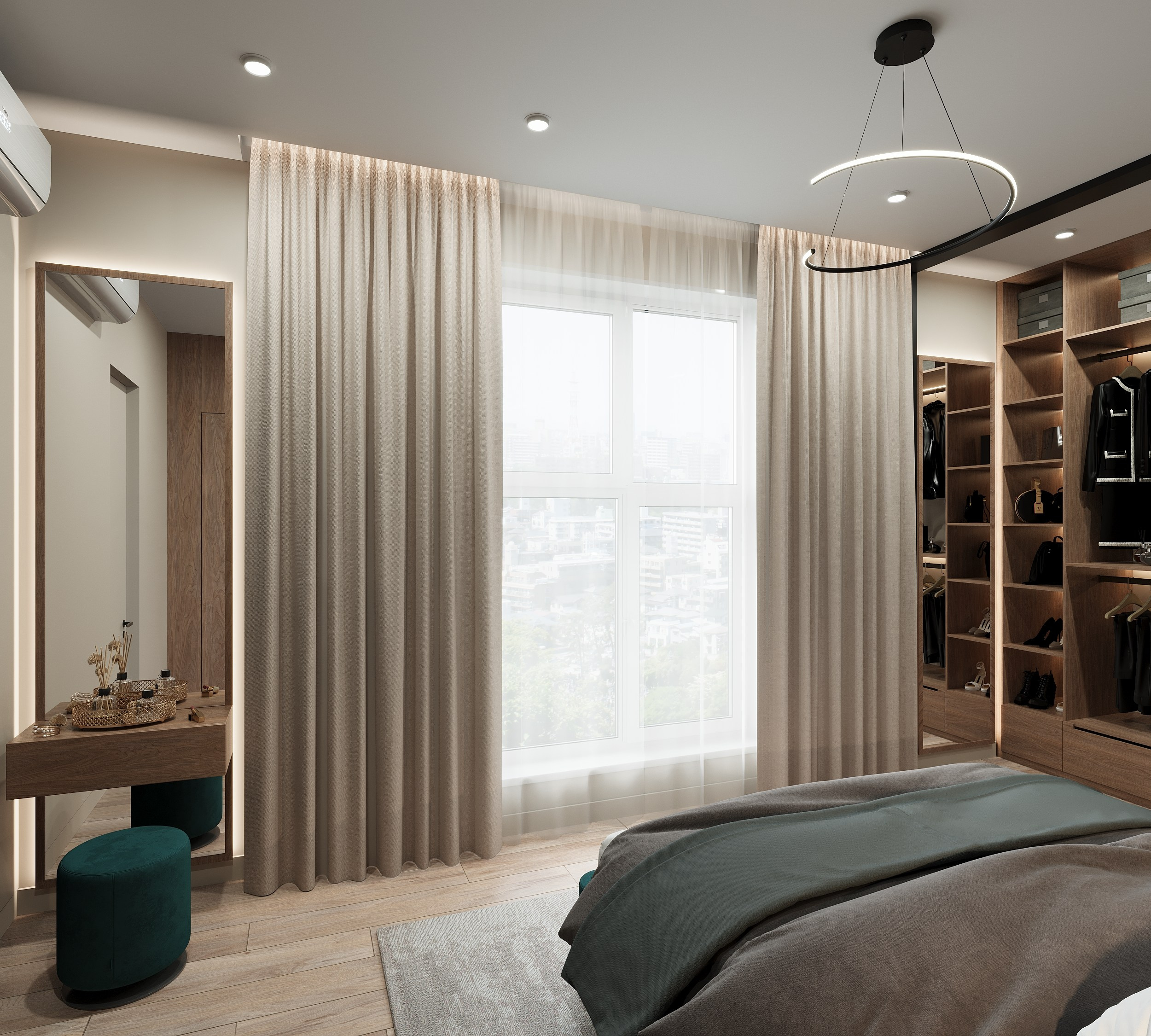 Спальня с гардеробом. 3D визуализация