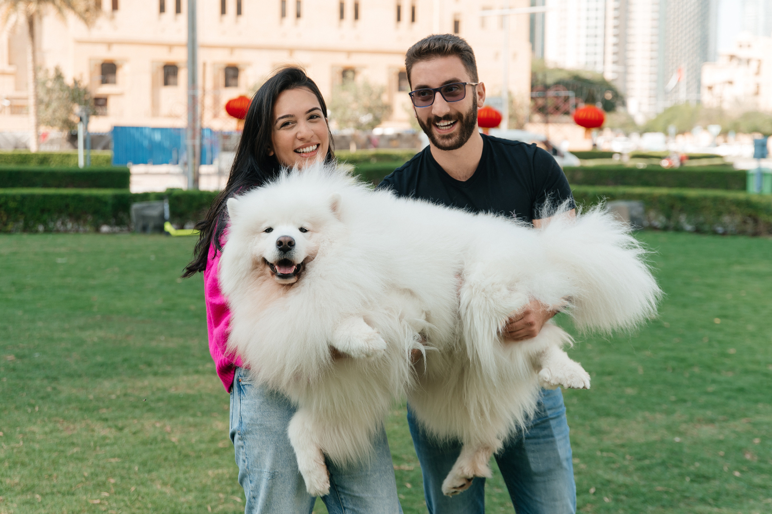 Couple photoshoot with Dog in Dubai. Wedding and family photographer in Dubai Vasilii Albul