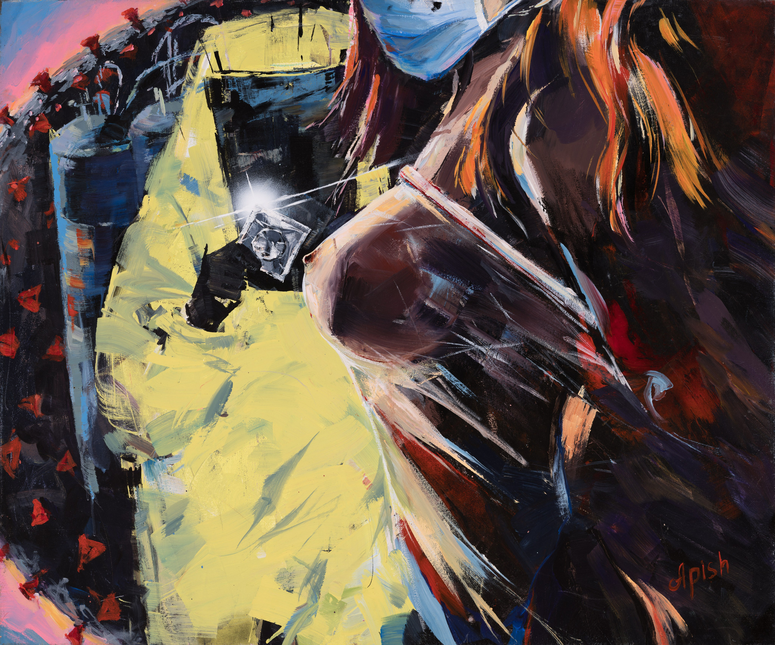 «Безопасность безопасна?» - художник Алексей Апиш (холст, акрил, 100x120 см, 2020)