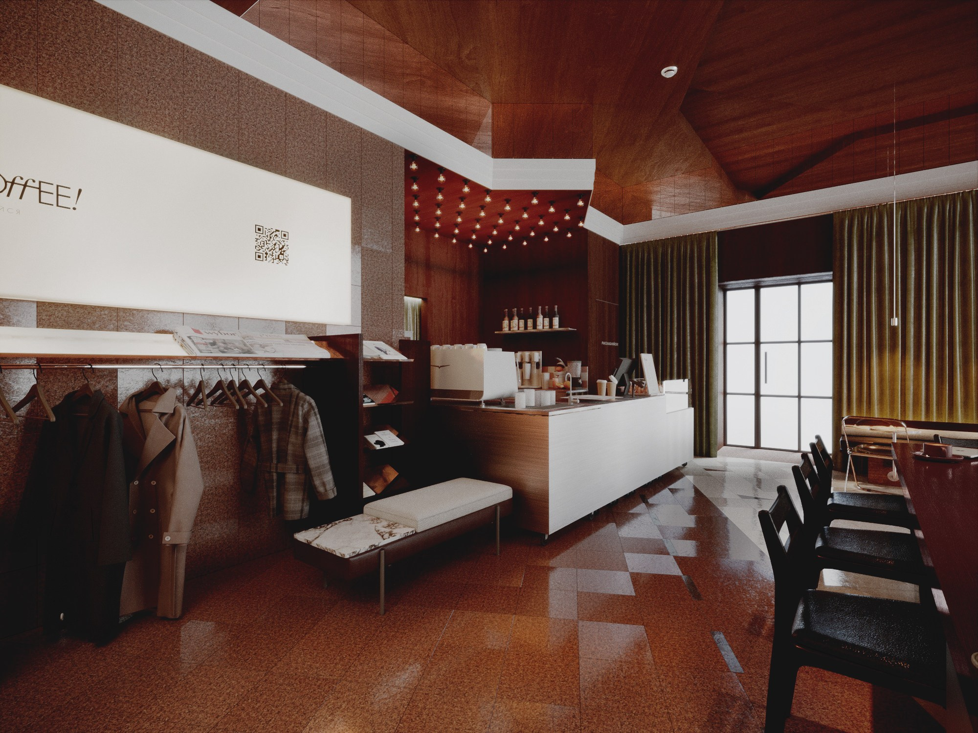 Кофейня в гостинице, г. Красноярск. Дизайн интерьера от Дмитрия Баландина