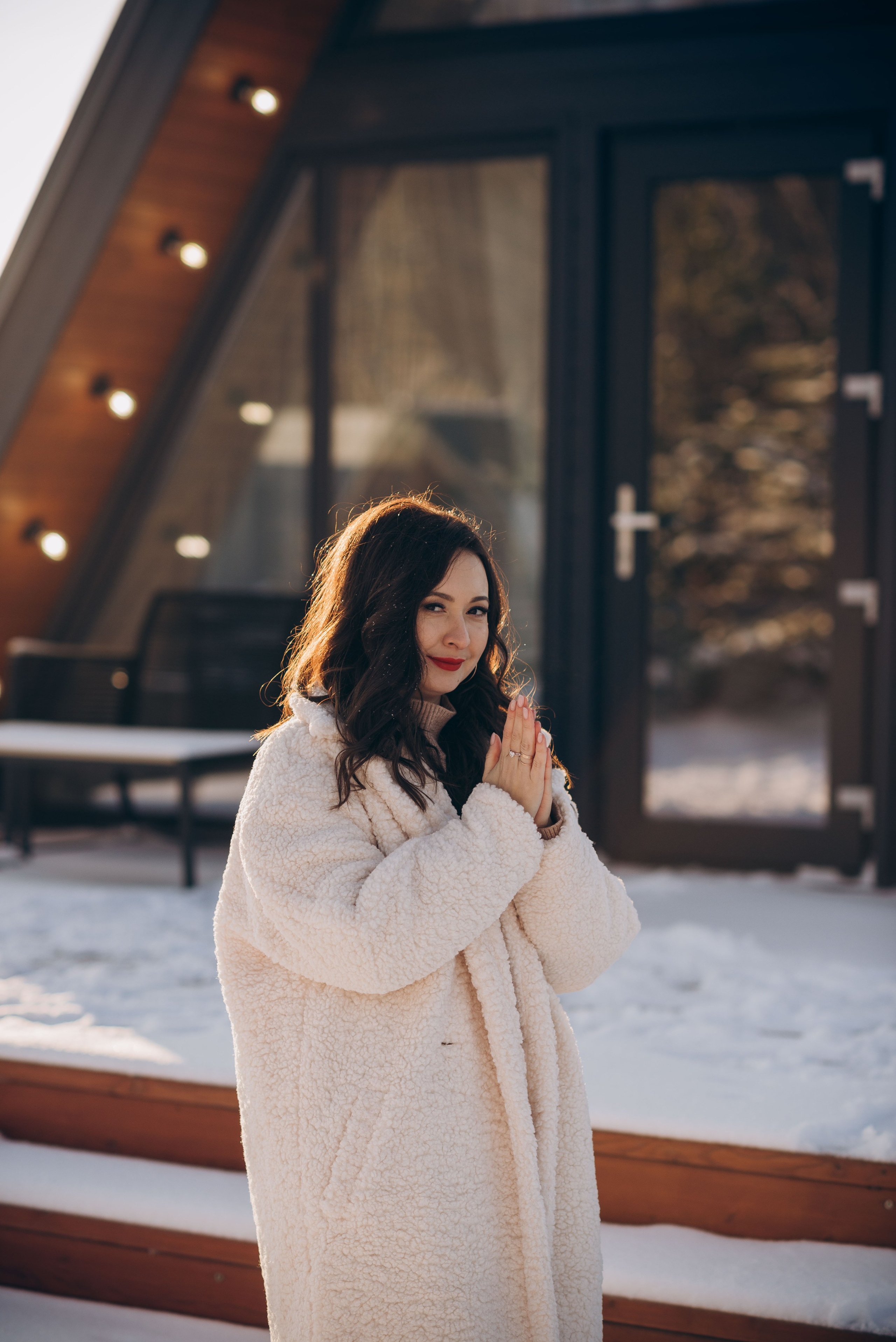Зимняя фотосессия в домике A-frame. Семейный фотограф в Домодедово и Москве Елена Пичугина