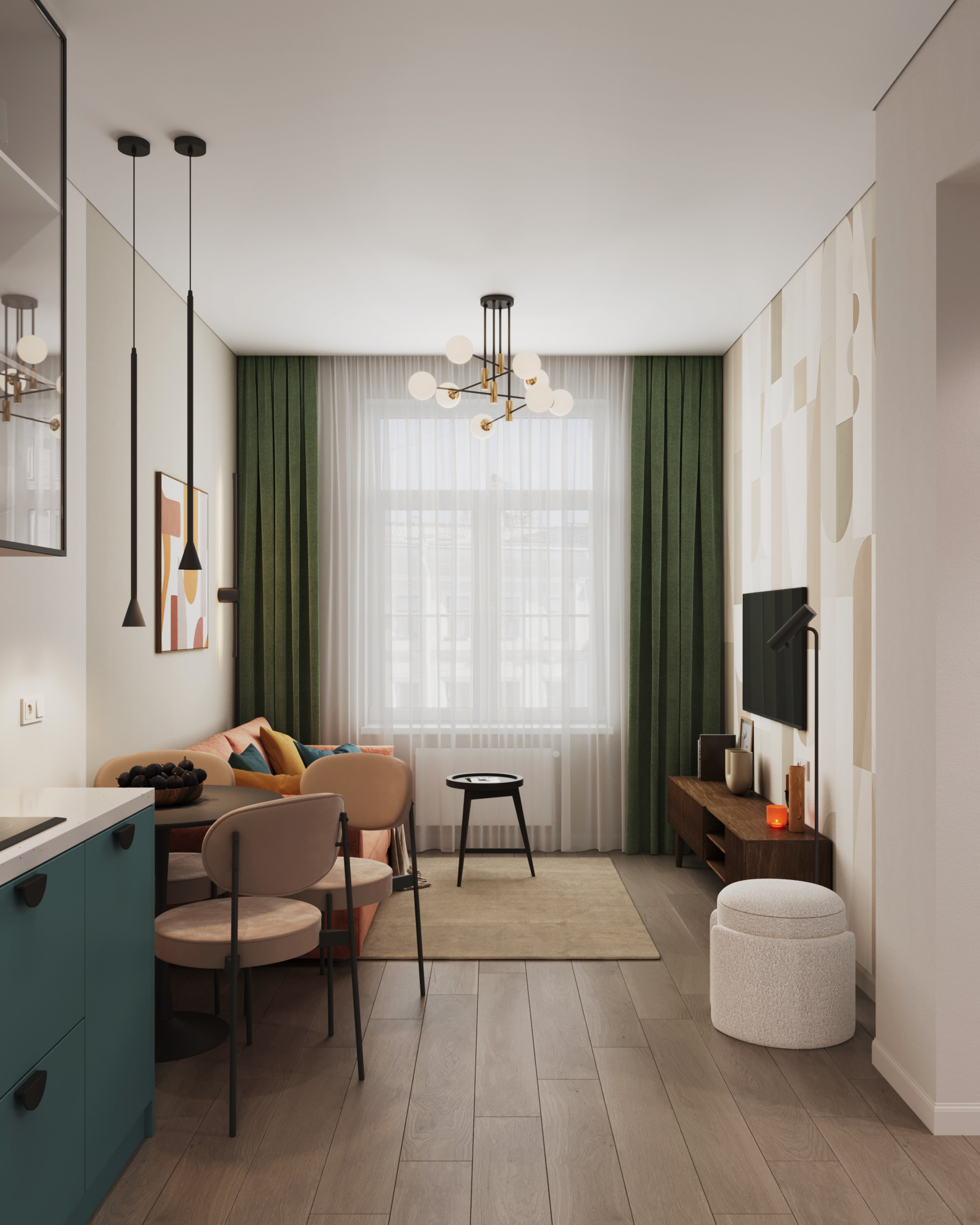 Пространство трёхкомнатной квартиры для аренды в центре СПб, автор Ксения Новикова, проект ЖК Наследие, интерьер под ключ