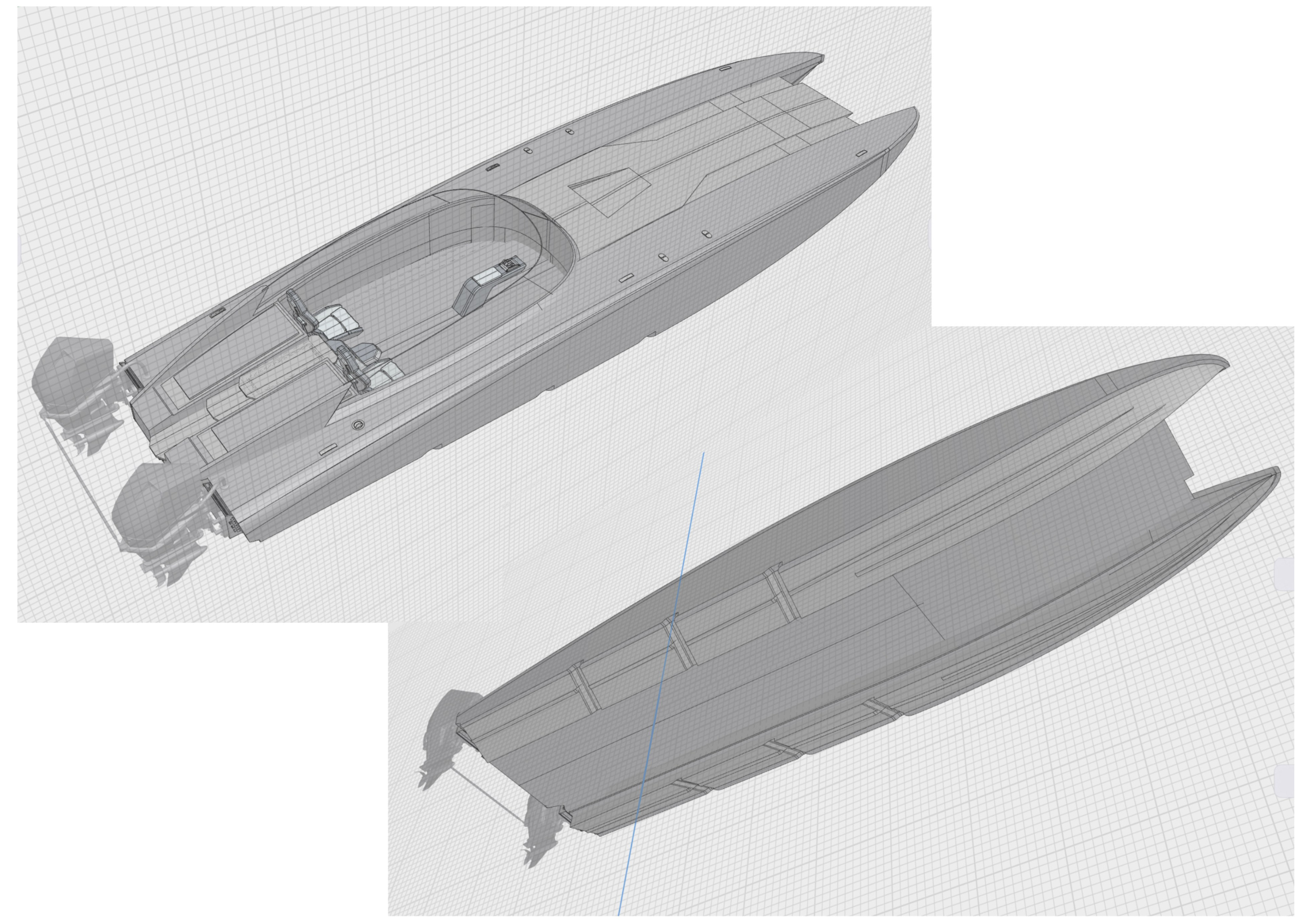 Powerboat cats 39 ft. Design and refit of yachts and motorboats