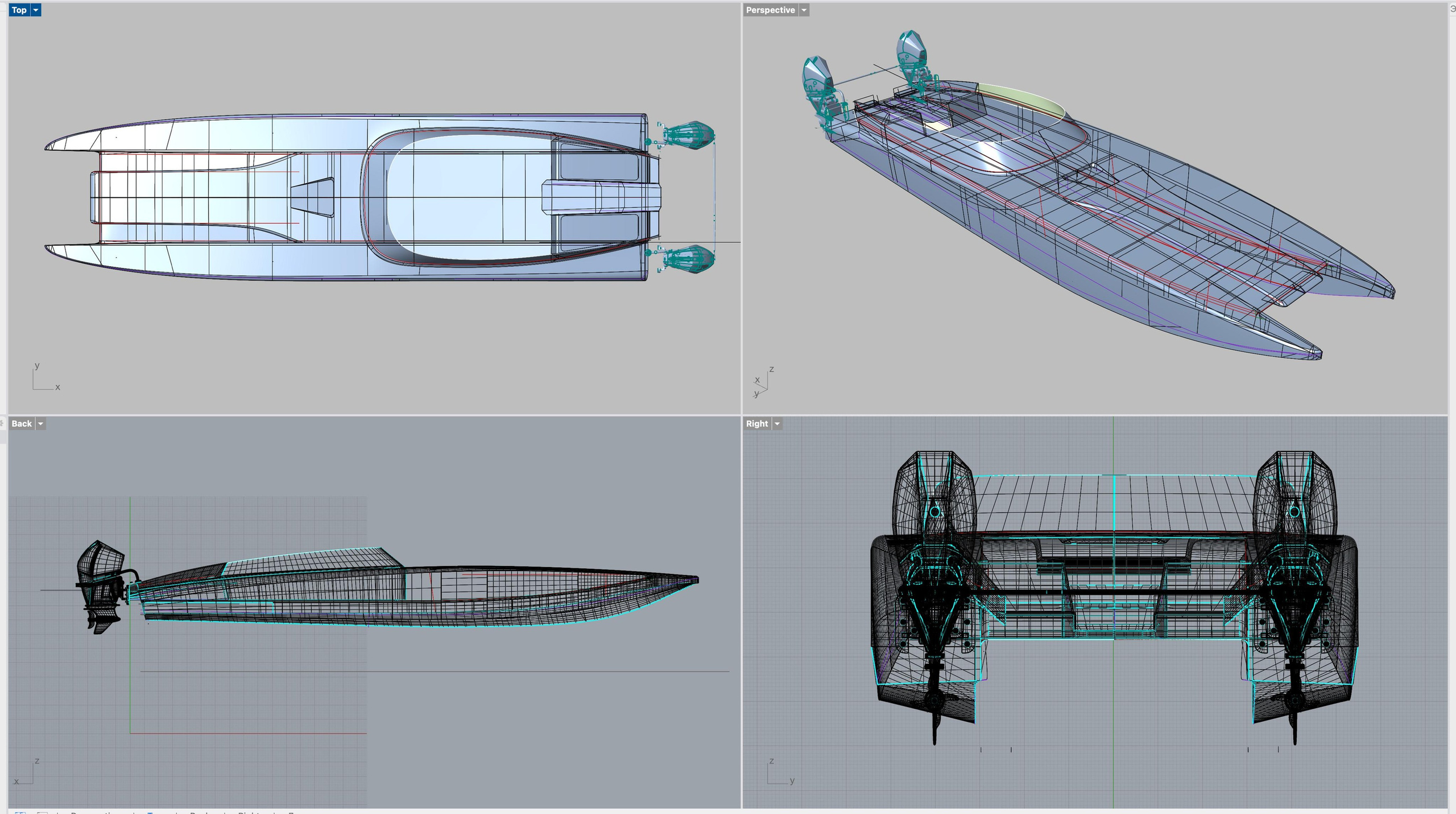 Powerboat cats 39 ft. Design and refit of yachts and motorboats