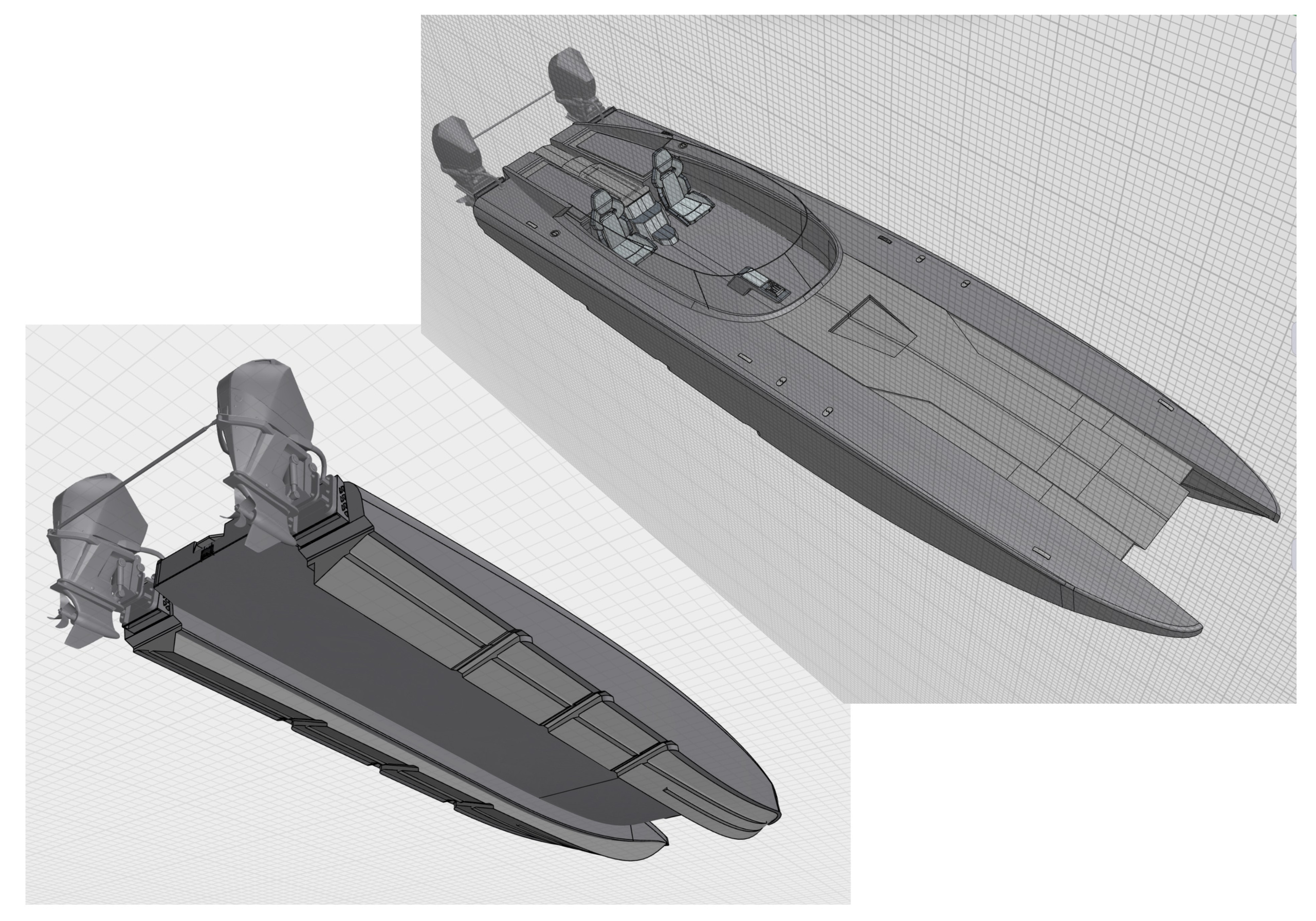 Powerboat cats 39 ft. Design and refit of yachts and motorboats
