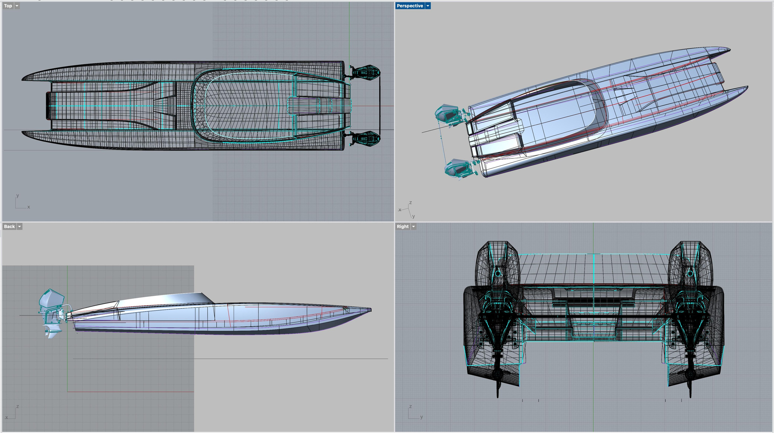 Powerboat cats 39 ft. Design and refit of yachts and motorboats