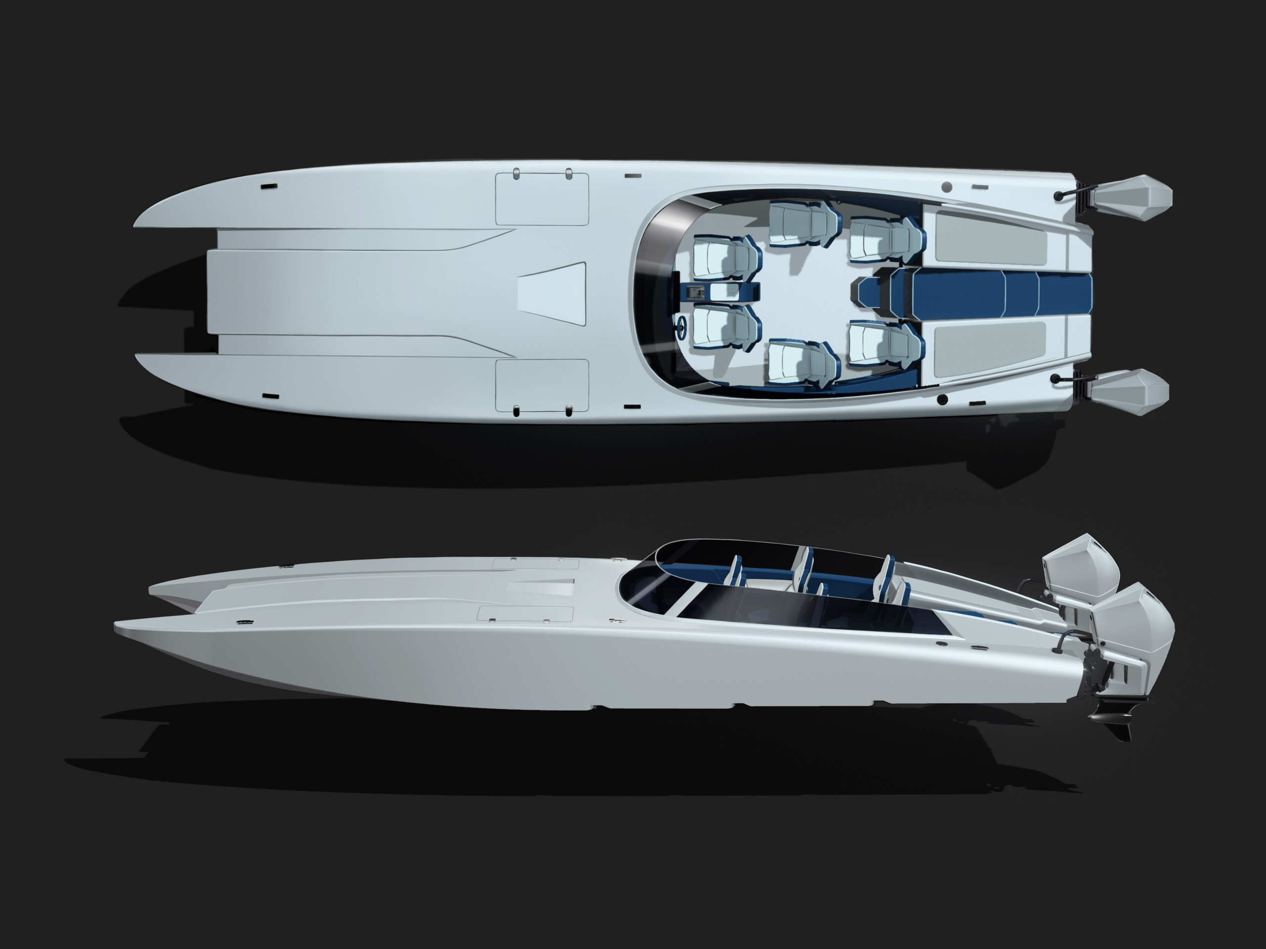 Powerboat cats 39 ft. Design and refit of yachts and motorboats