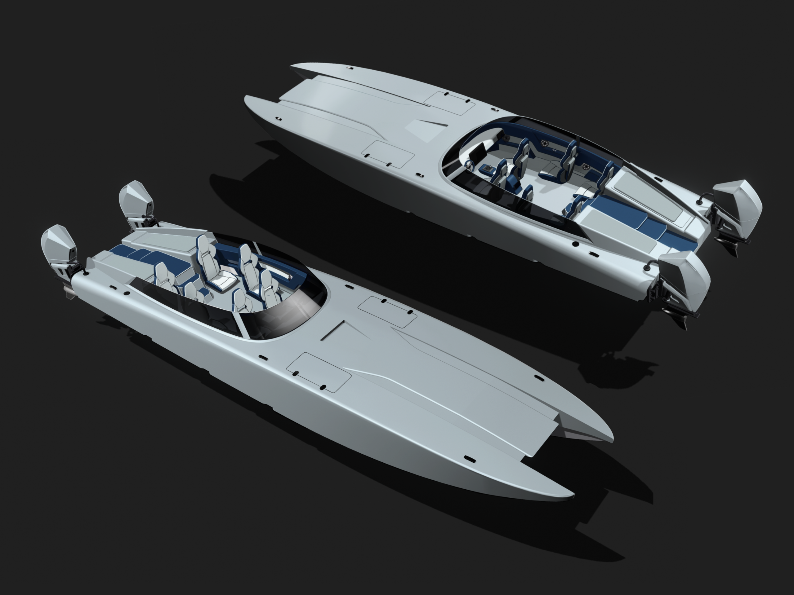 Powerboat cats 39 ft. Design and refit of yachts and motorboats