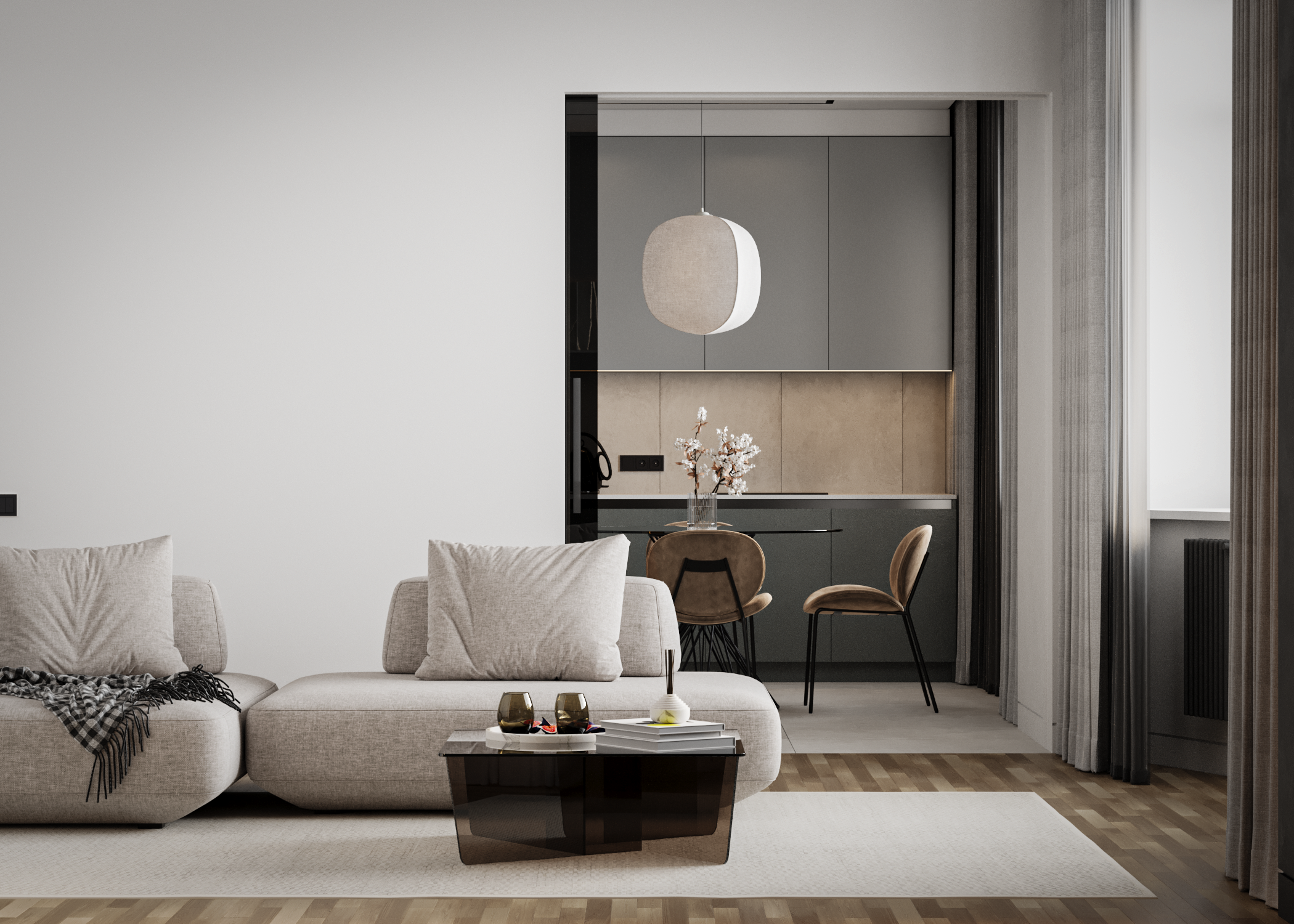 Контрастный интерьер квартиры в Москве — 135 м², 2024. Расим Селяметов — дизайн интерьера в Крыму