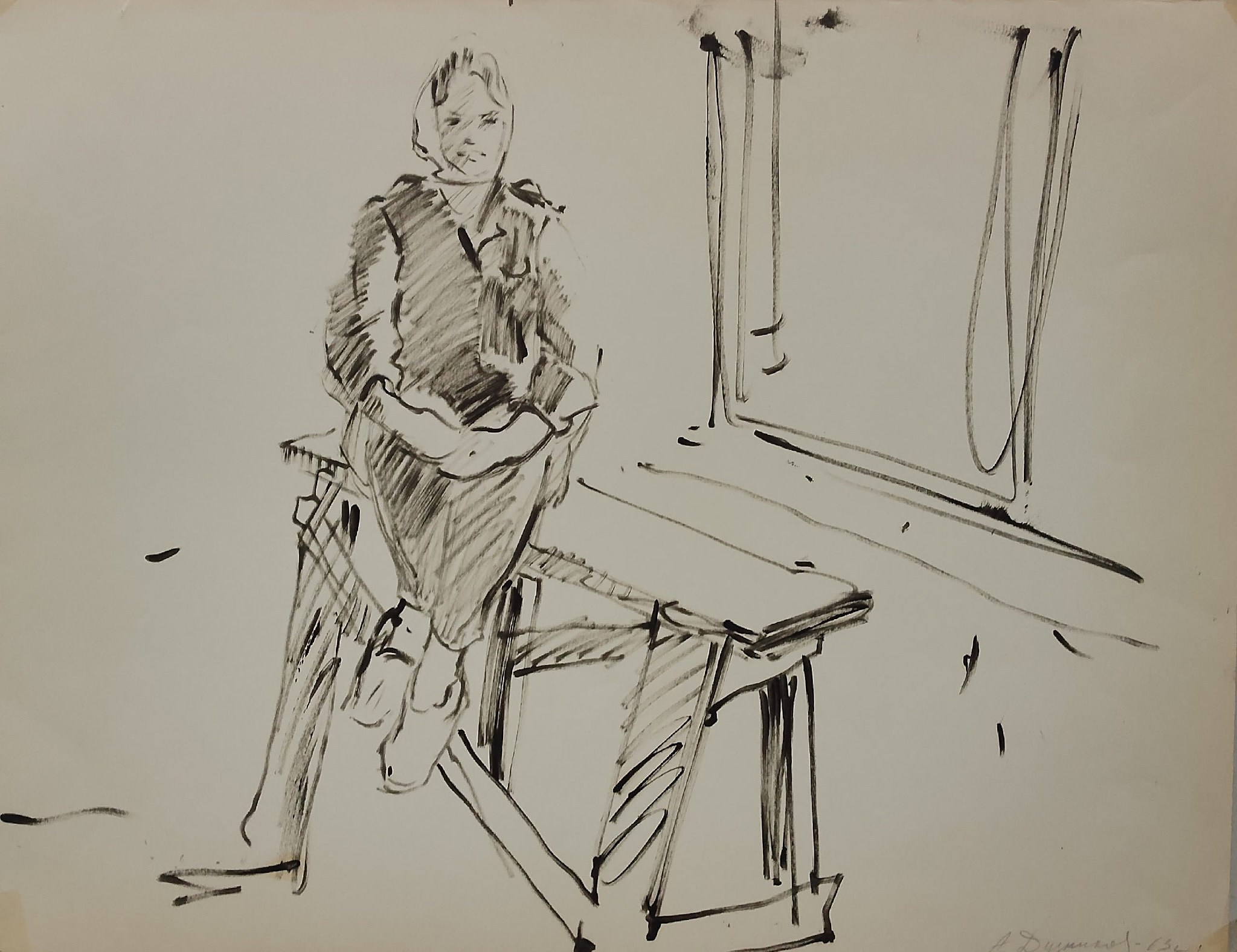 Александр Дудников "Малярша III" бумага, тушь, 1963 г.