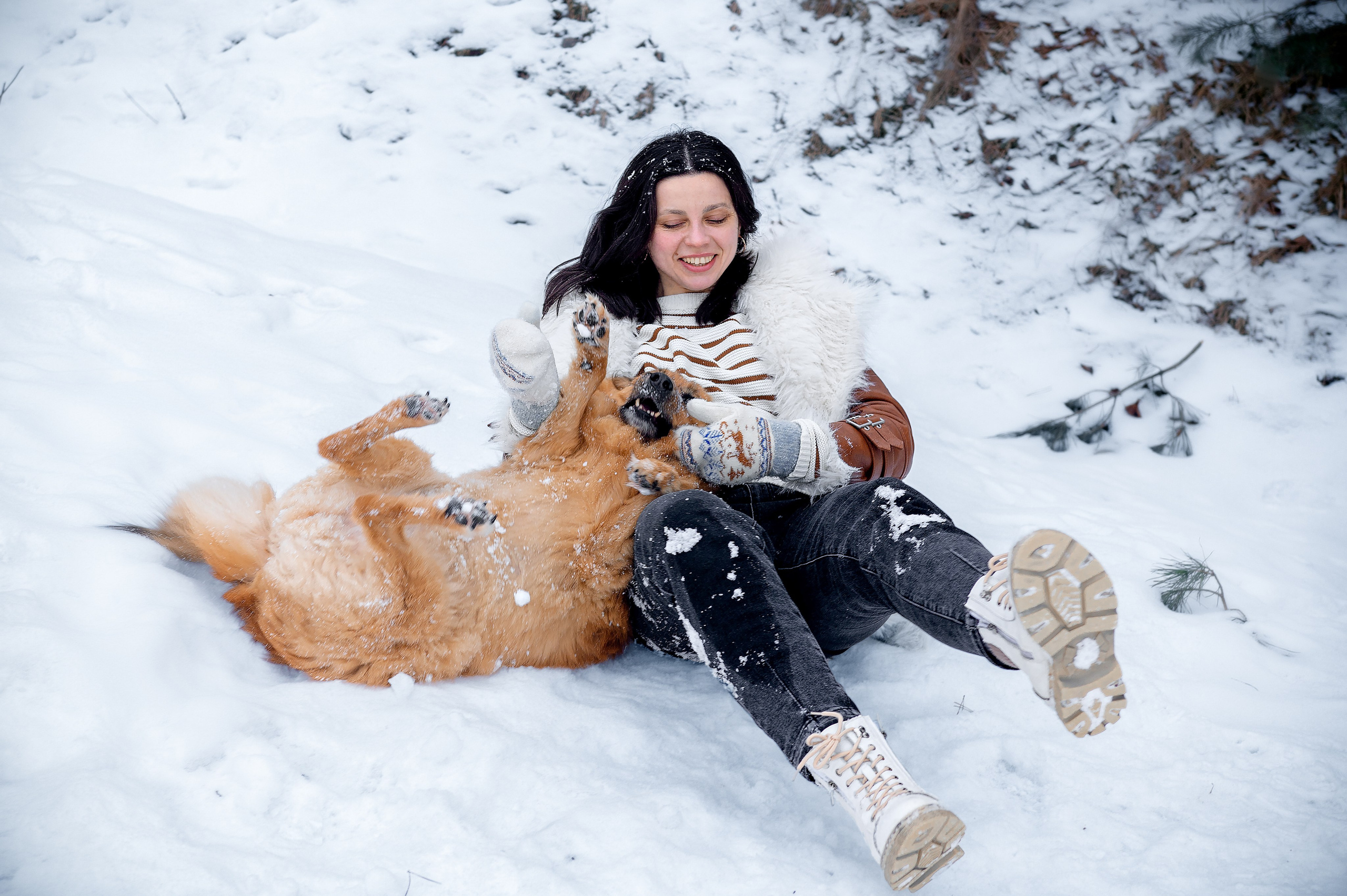 Фотосессия с собакой в зимнем лесу
