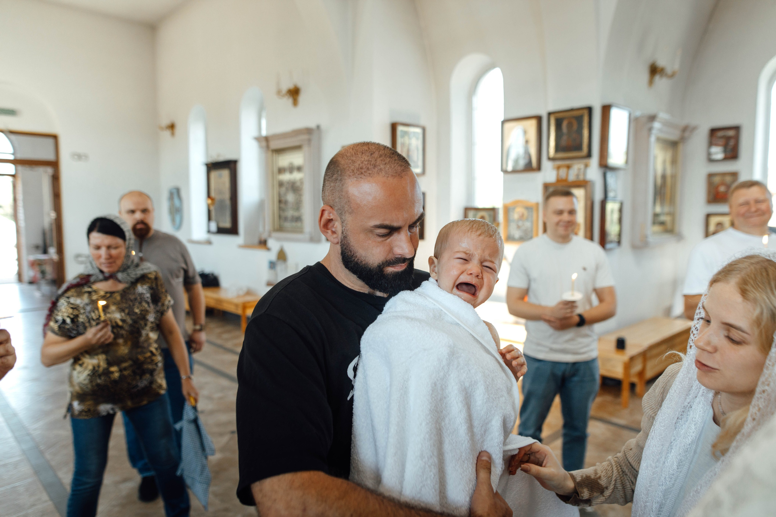 Крещение Энвера (Михаила), д. Колядищи, храм Успения Пр. Богородицы, август 2025