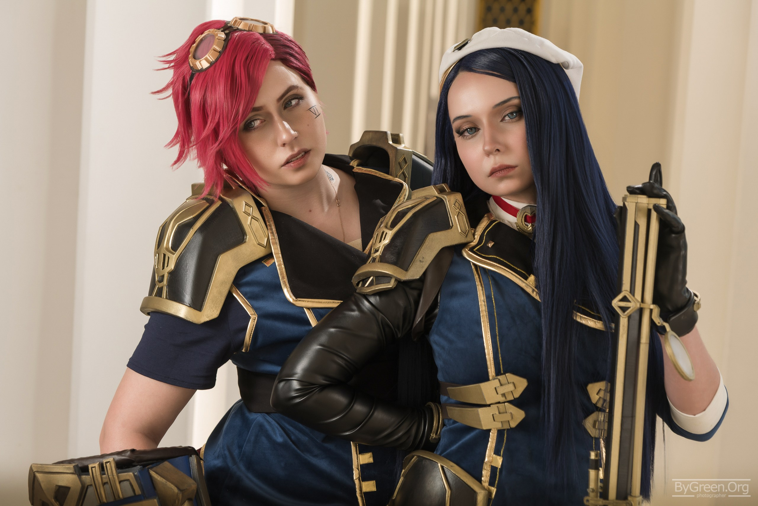 Cosplay of Vi and Caitlyn from Arcane — Enforcer uniforms, VK Fest 2026, Moscow