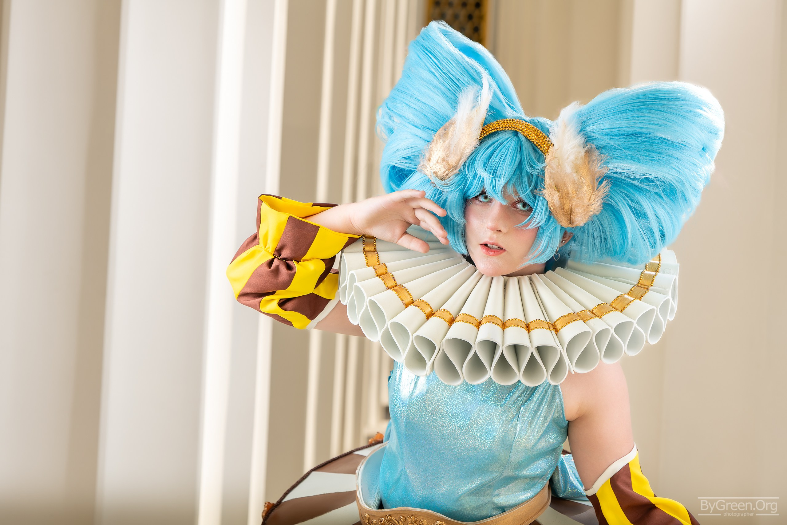 Cosplay of Miku — blue look with a jabot, VK Fest 2026, Moscow