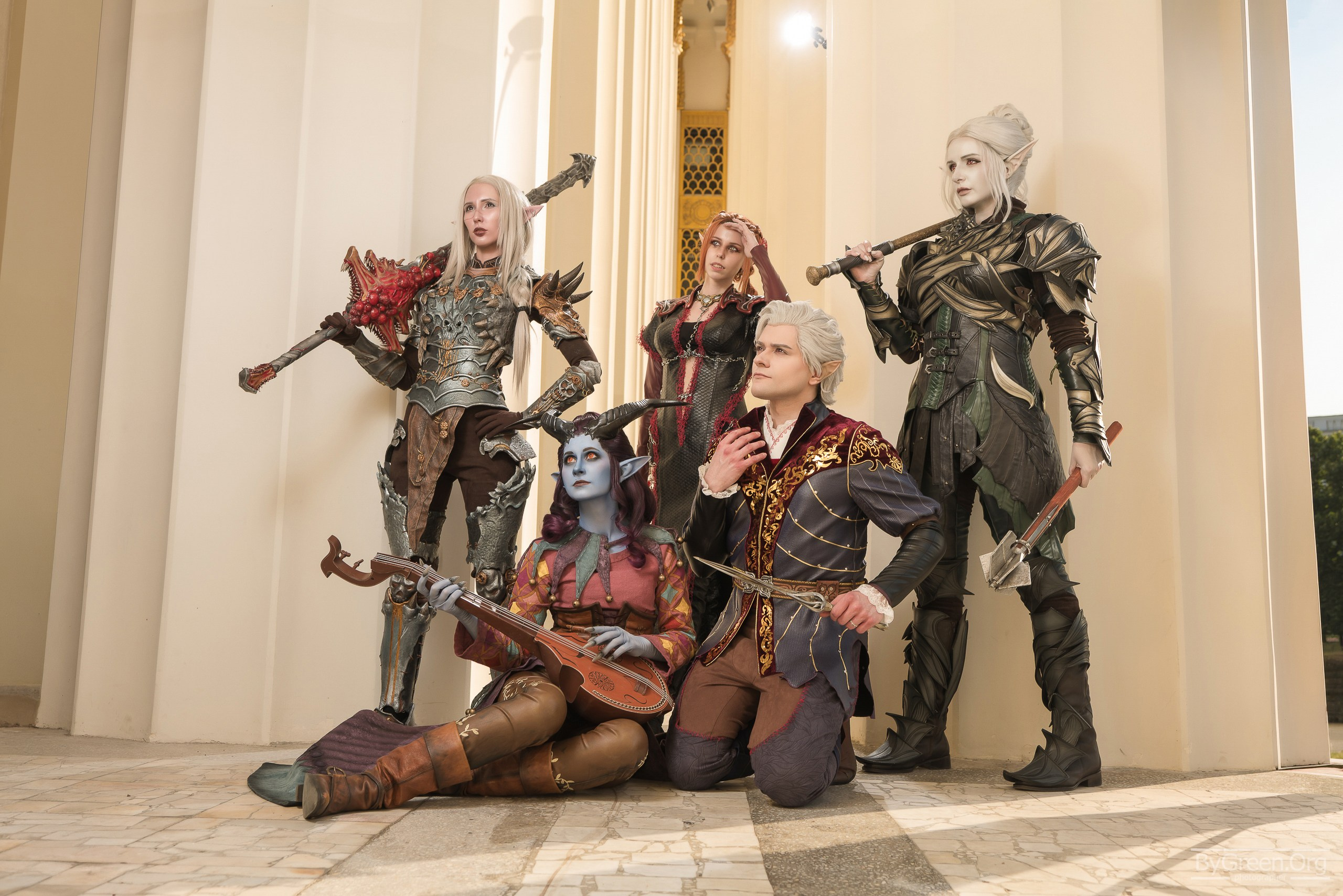 Cosplay of Baldur's Gate 3 companions — group with Astarion and tiefling bard, VK Fest 2026, Moscow
