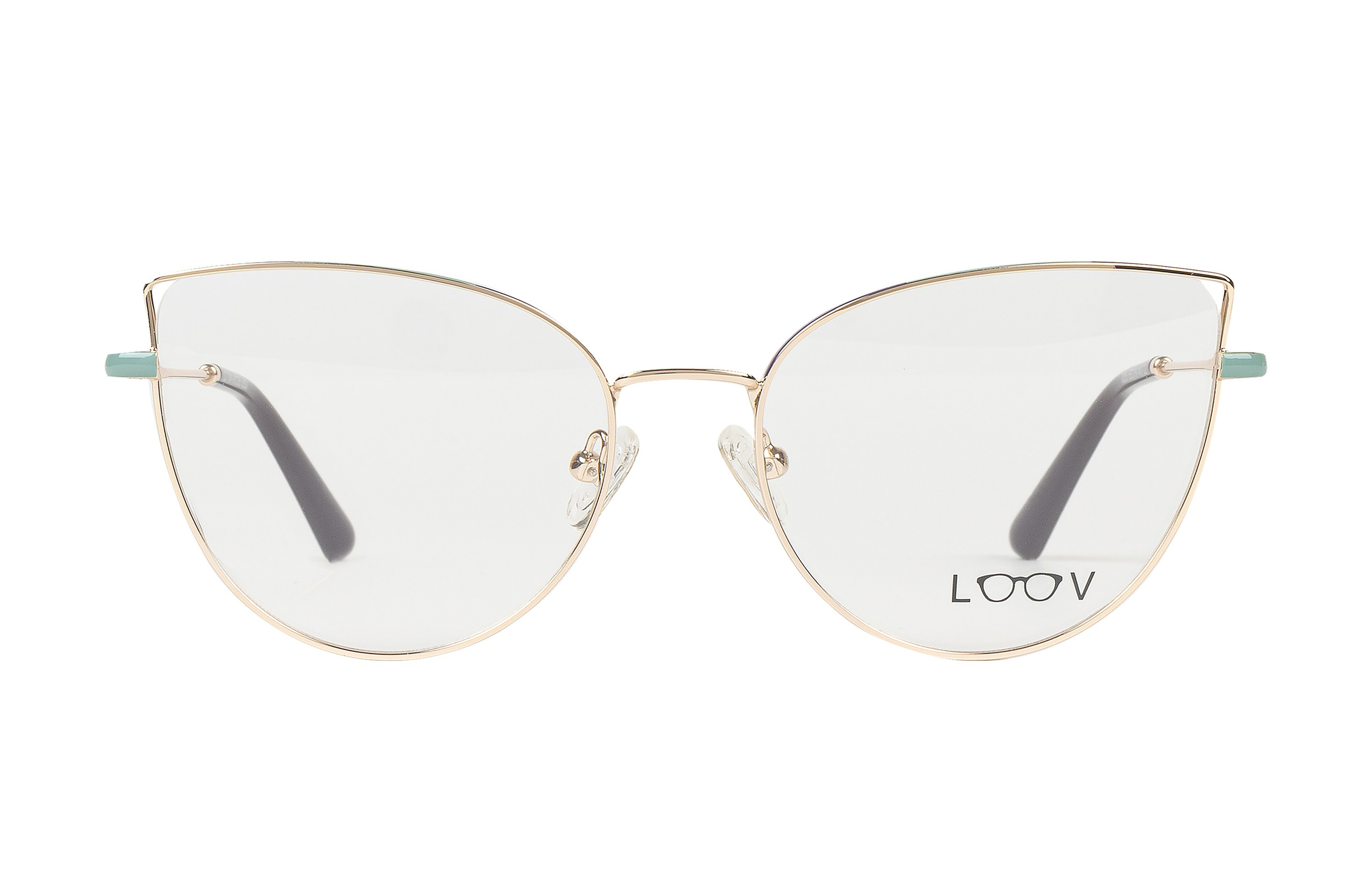 Очки с золотой оправой на белом фоне